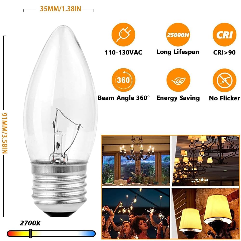 Jacqings B11 Decorative Incandescent Light Bulbs, 40W E26 Base, Warm White 2700K, C32-6, Misty White, Dimmable (6 Pack
