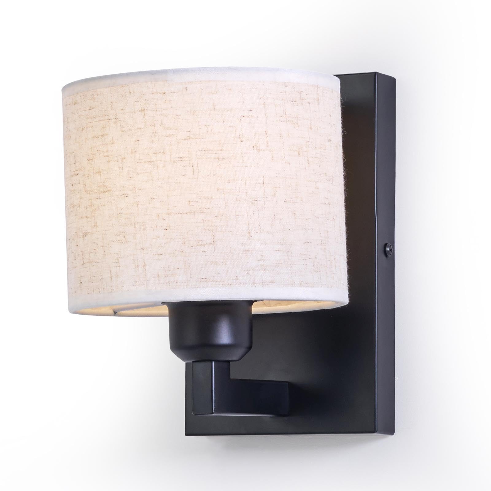 Modern Black Wall Sconces, Hardwired Sconce Wall Lighting Industrial Wall Lamp Fixtures with Drum Fabric Lampshade, Bedside Wall