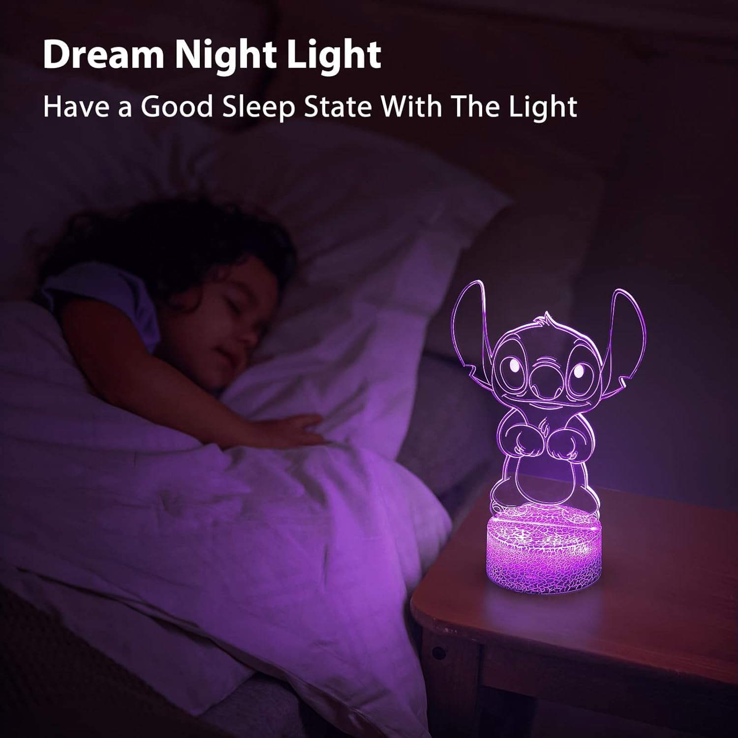 Hoofun 3D Illusion Stitch Night Light with Remote Control - Perfect for Girls Room Decor, Birthday and Christmas Gifts