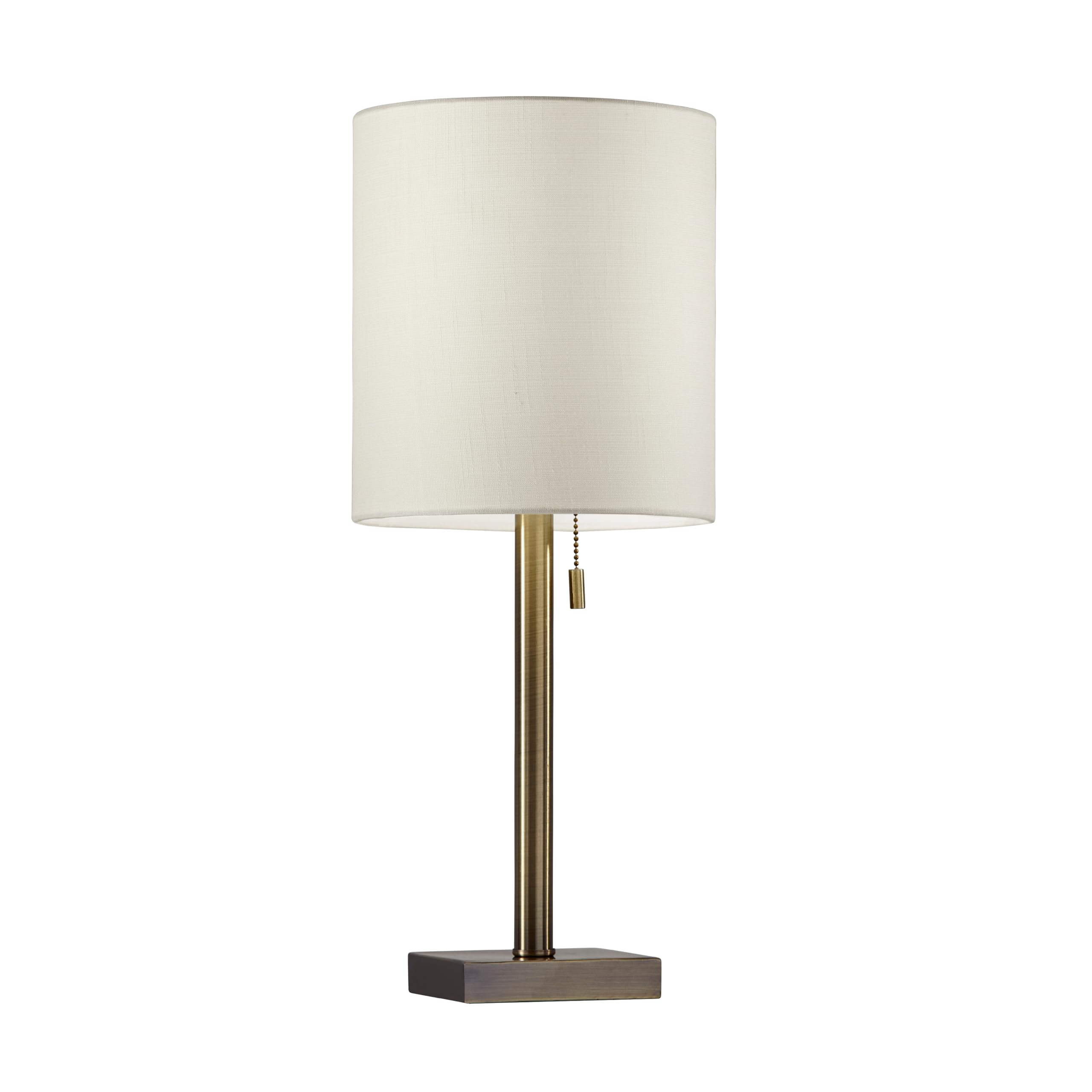 Adesso Antique Brass Table Lamp with Light Beige Lampshade - Modern Accent Light for Bedroom, Living Room, and House D  cor, 22 