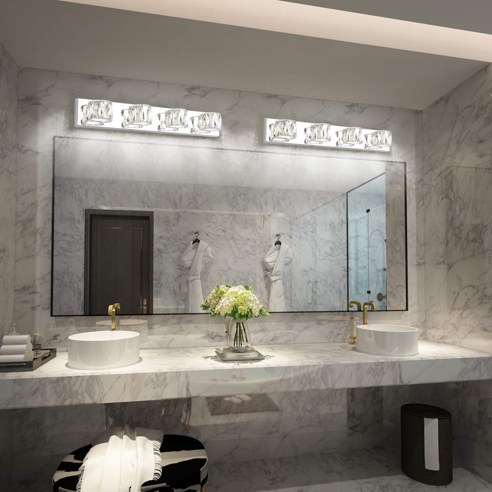 Aipsun 4 Lights Crystal Vanity Lights, Modern LED Bathroom Fixtures, White Light, Model 5f29f528-a7b0-4980-a069-cdffd7fe9114