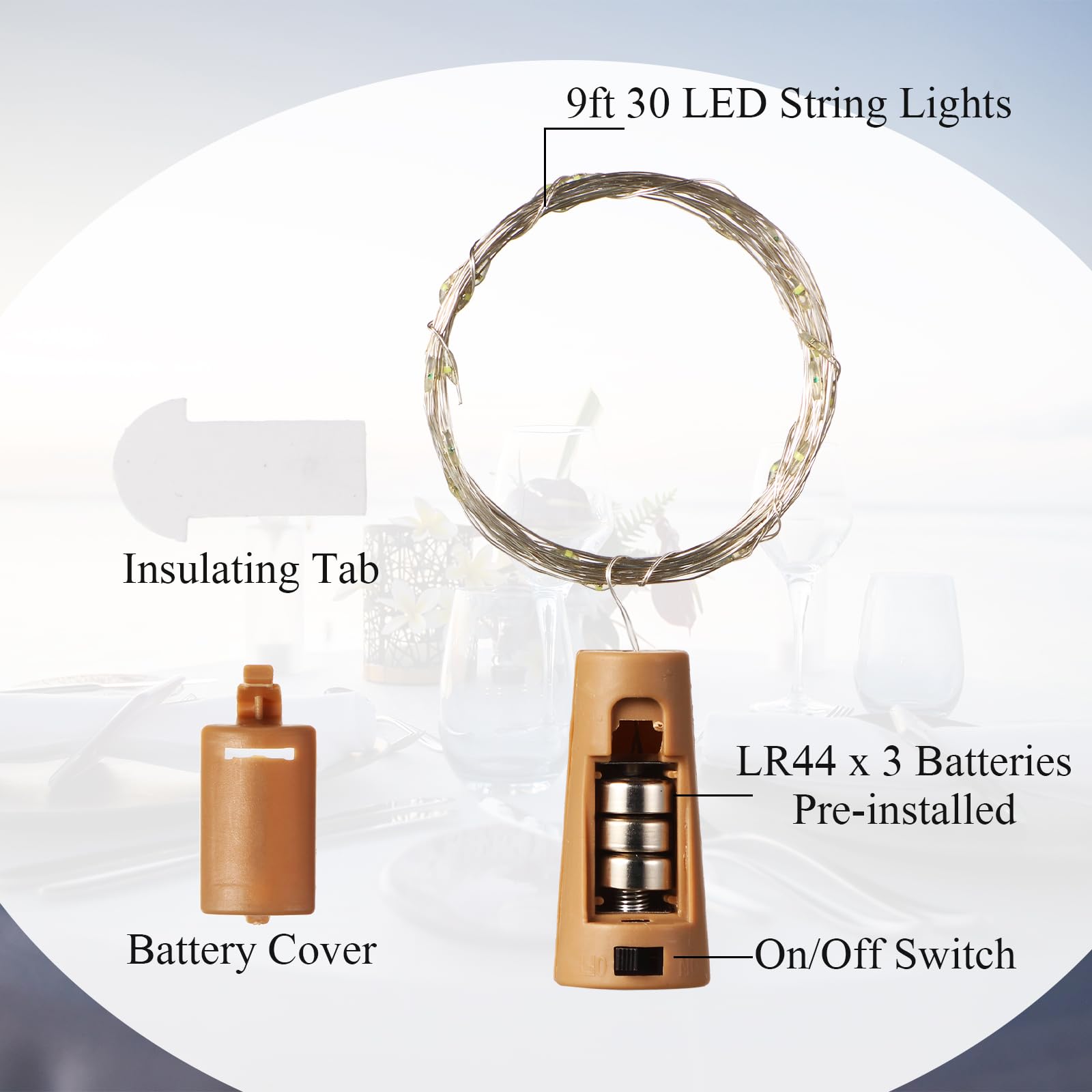 Rtteri 24 Pcs Wine Bottles with Cork Lights, Glass, 10 x 2.4 Inch, Warm White, Model HUN-Rtteri-3102