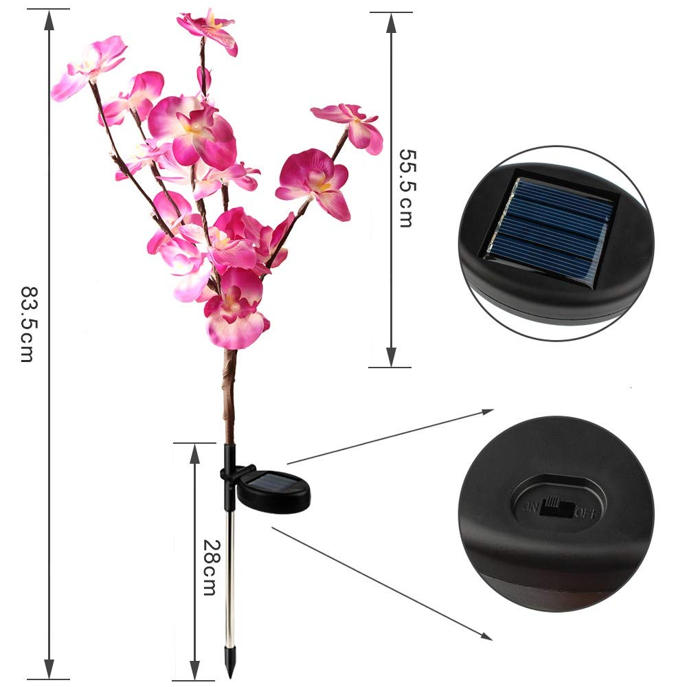 EpicGadget Solar Orchid Flower Light, 2 Pack, Warm White, Plastic, Outdoor Decorative Stake for Garden, Pathway, and Parties
