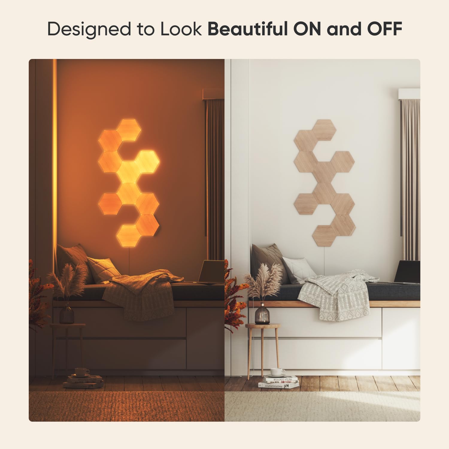 Nanoleaf Elements Wood Look Hexagons WiFi and Thread Smart LED Dimmable Home Decor Wall Lights Smarter Kit (13 Light Panels)