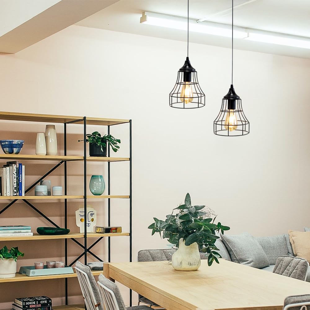 Jhy Design Hanging Lamp Black Battery Powered Decorative Pendant Lamp Metal Cage Battery Lamp With 6 Hours Timer For Bar Bedroom