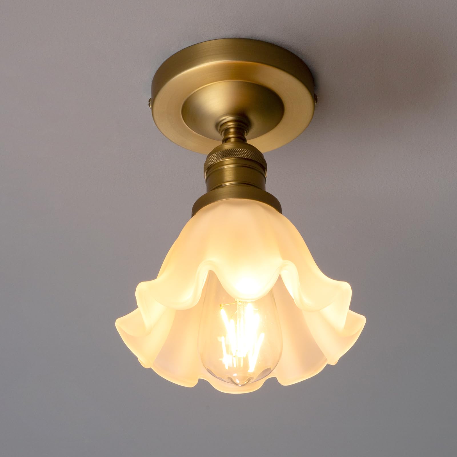 Permo Modern Semi Flush Mount Ceiling Light Hallway Ceiling Lights Fixtures With White Glass Shade, 1-Light (Antique)