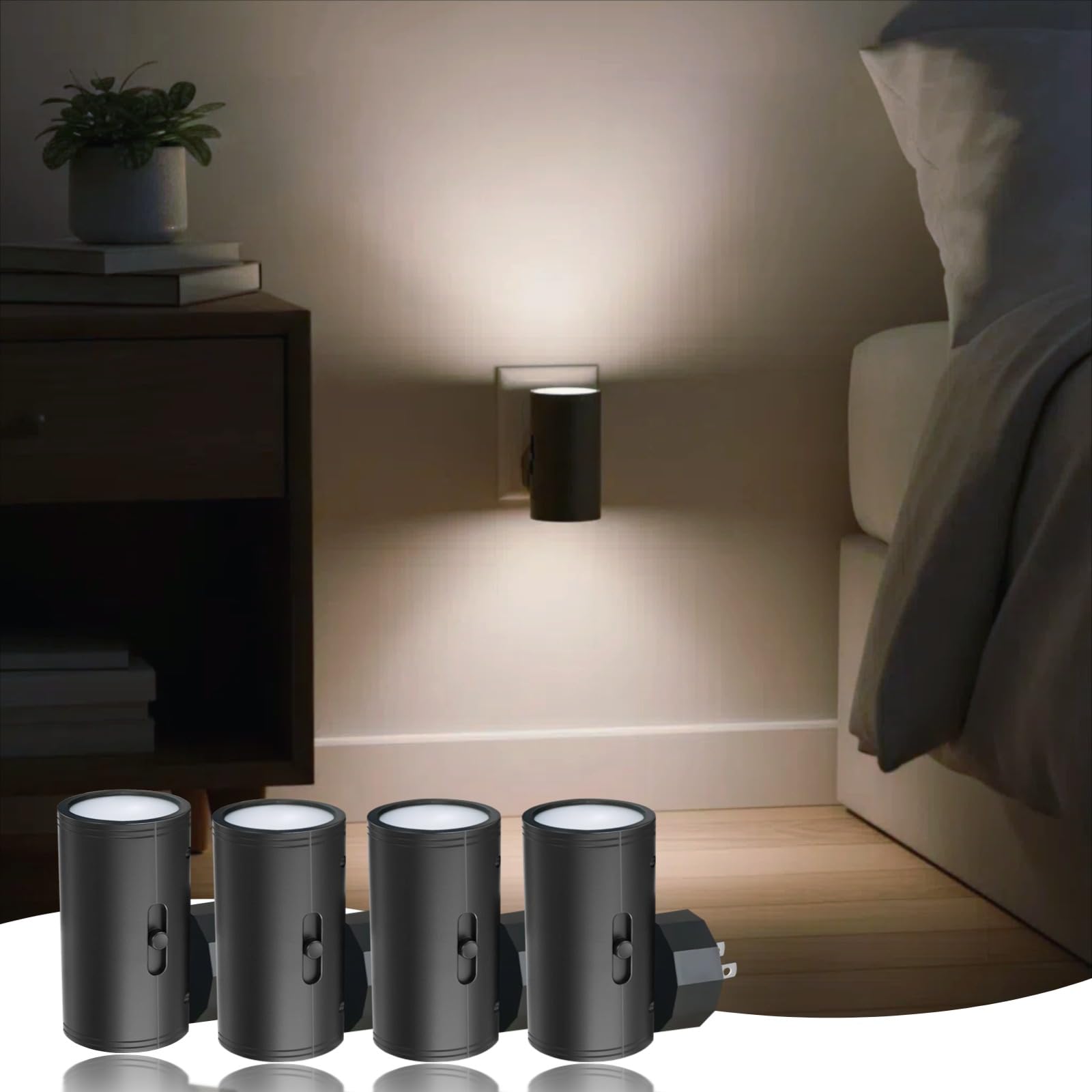 TSEXES LED Night Light Plug into Wall, 0-300LM Adjustable Brightness,Light Sensor,Daylight 5000K,Dimmable Night Light for Hallwa