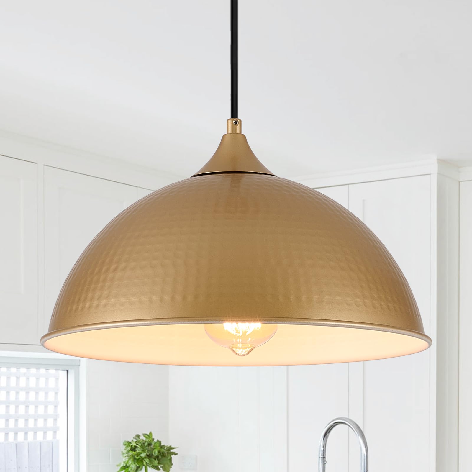 MIAYBPH Pendant Lights Kitchen Island, 12'' Gold and White Dome Pendant Light Vintage Industrial Hanging Light Fixtures for Dini