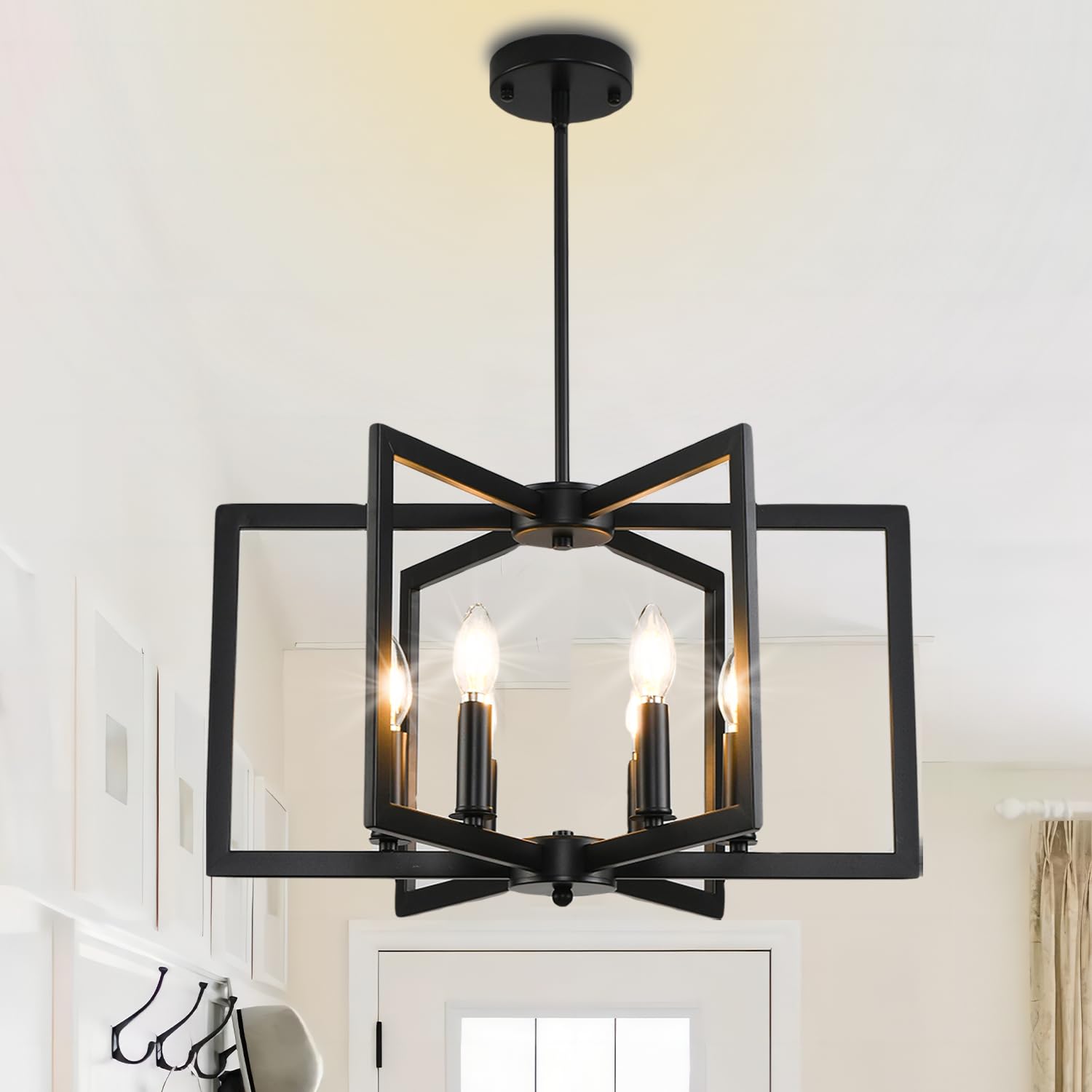 Axamate 21in Black Chandeliers for Dining Room  6-Light Farmhouse Semi Flush Mount Ceiling Light  Pendant Lighting Hanging Ceiling Lights Fixture for Foyer Entryway Hallway Kitchen Island