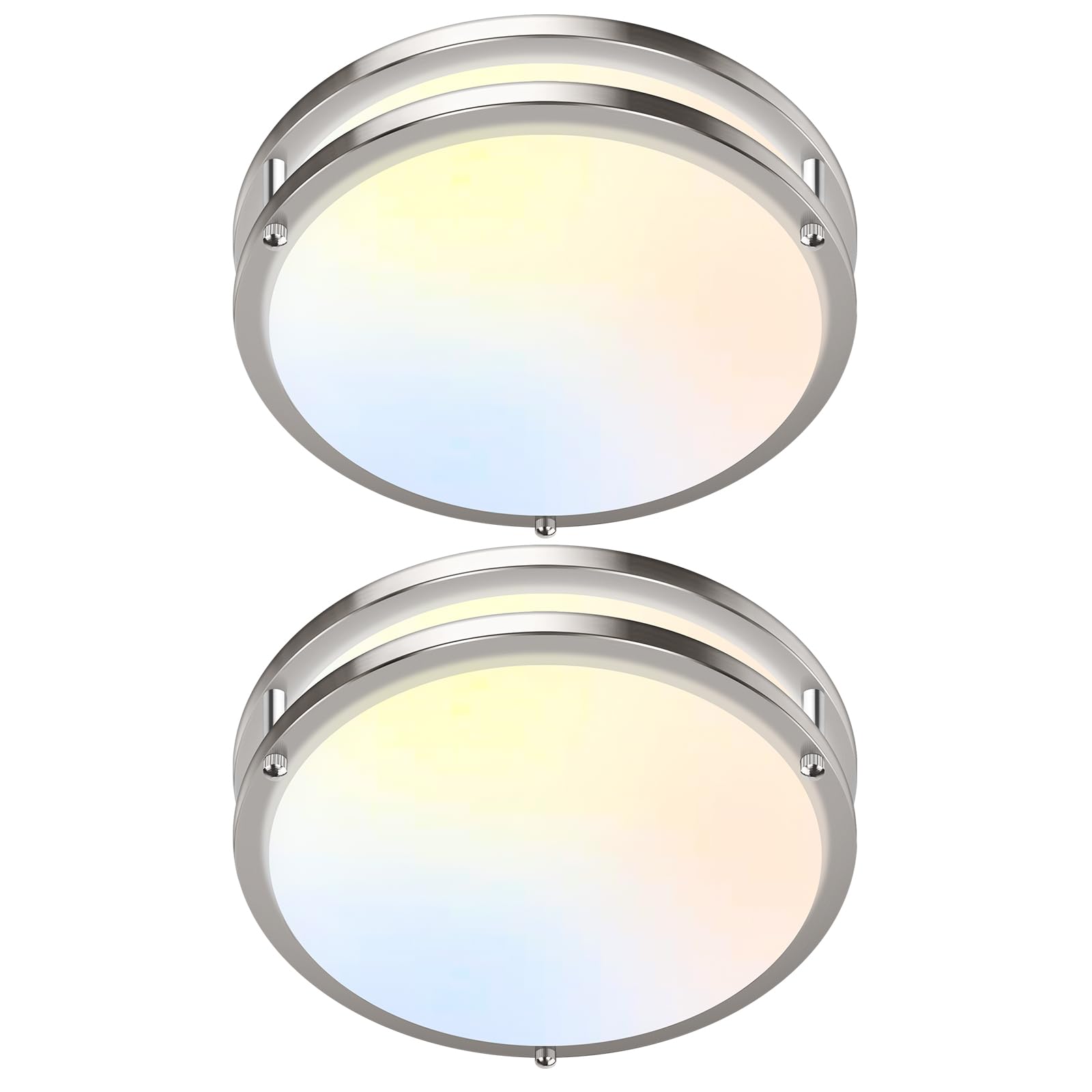 GoBright 2-Pack 10 Inch Bathroom Light Fixtures Ceiling Mount  30W 3200lm Super Bright LED 2700K/3000K/4000K/5000K/6500K Adjustable Dimmable Kitchen Hall Ceiling Lamps  Brushed Nickle