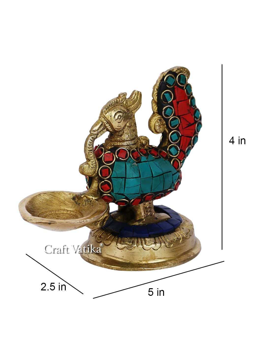 Collectible India Brass Diya Oil Lamp Stand Holder, 4 Inches Height, Multicolour