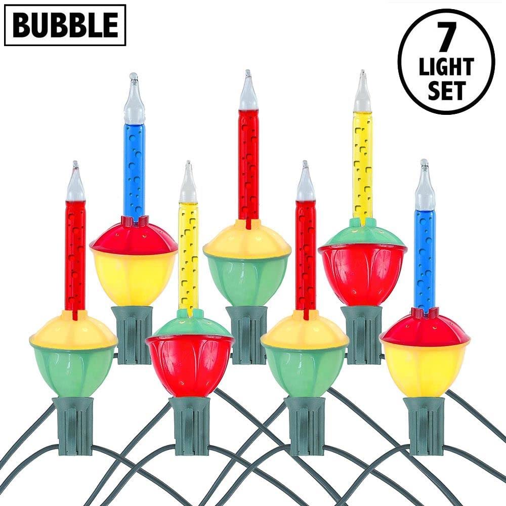 Novelty Lights 7 Light Traditional Christmas Bubble Light Set Christmas Bubble Lights, Christmas Tree Lights, Vintage Bubble String Lights (Red/Yellow/Blue)