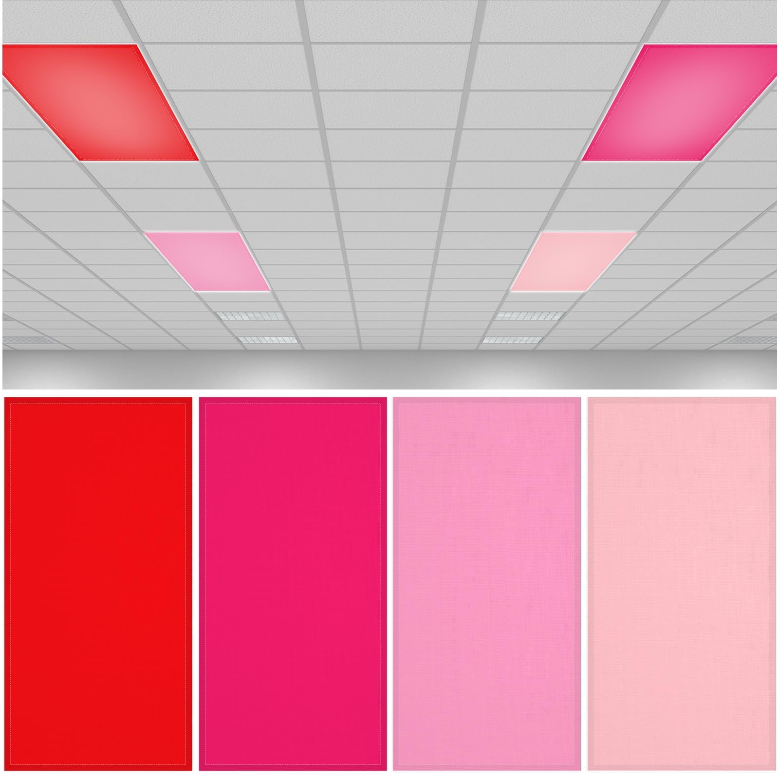 QOUBAI 4PCS Fluorescent Light Covers  4x2 Feet Magnetic Light Cover Fluorescent Lights Shade Panel Positive Inspirational Ceiling Lights Filters for Office Classroom Home Drop Ceiling Red Pink