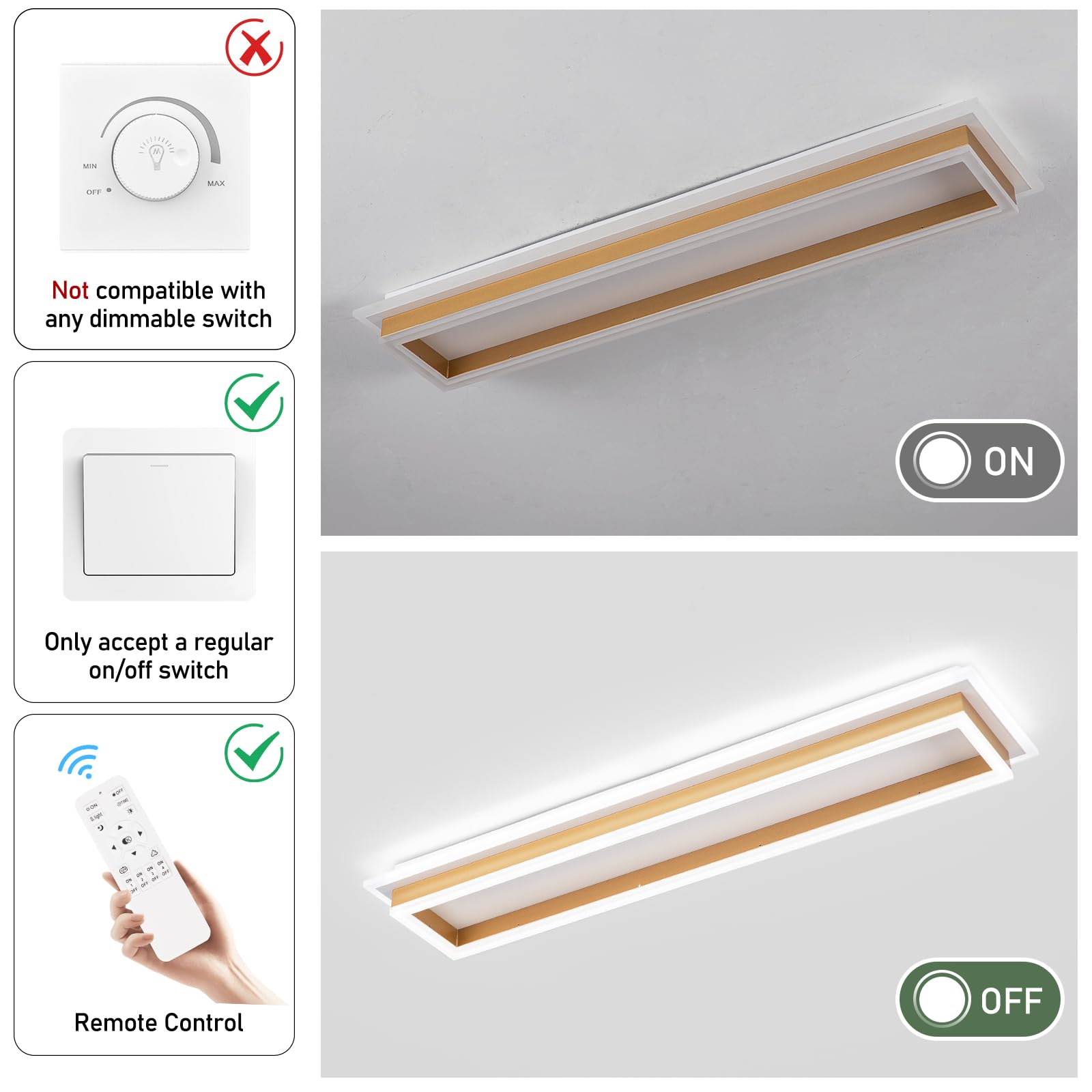 Vloitgol Dimmable LED Ceiling Light Fixture, 31.5in, Gold, Aluminum, Modern Linear Design, Model CL-80CTYKL-D