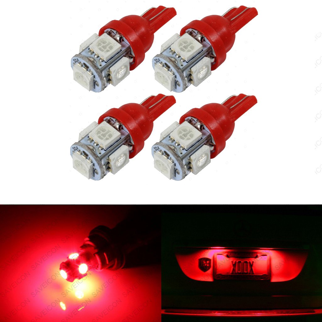 SAWE 5-SMD LED License Plate Dome Map Lights Bulbs, Pack of 4, Red