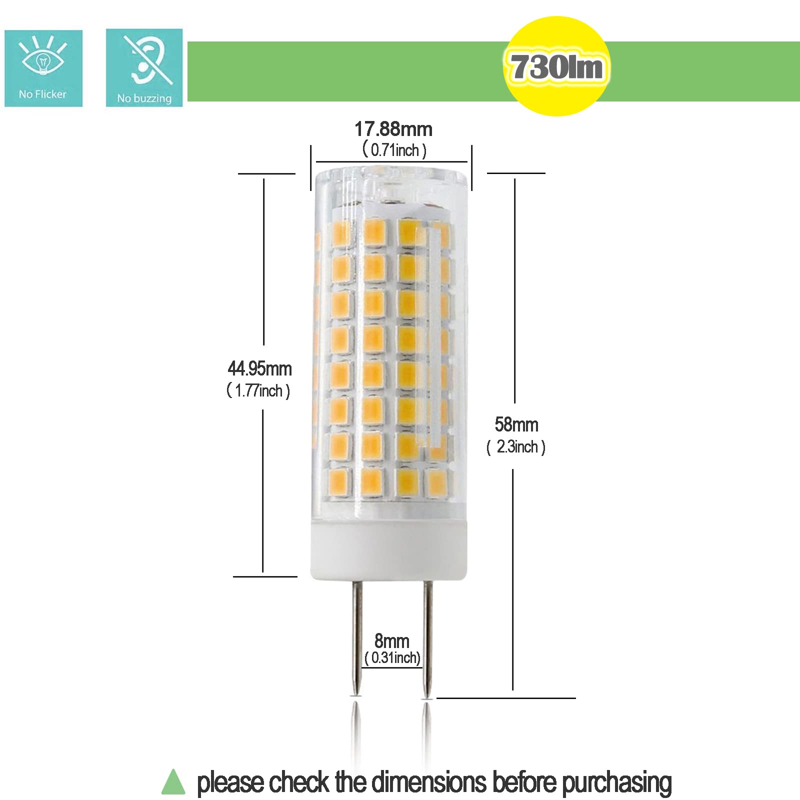 ZSSXOLED G8 LED Bulb Dimmable 7W, Warm White 3000K, GY8.6 Bi-Pin Base, 2 Count, Ideal for Under Cabinet