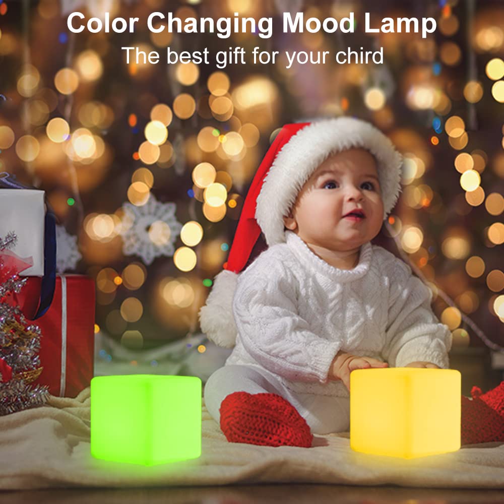 4-In Led Cube Night Light, Cordless Led Light Cubes For Kids, Rgb Color Changing Tesseract Cosmic Cube Mood Lamp W/Remote, Recha