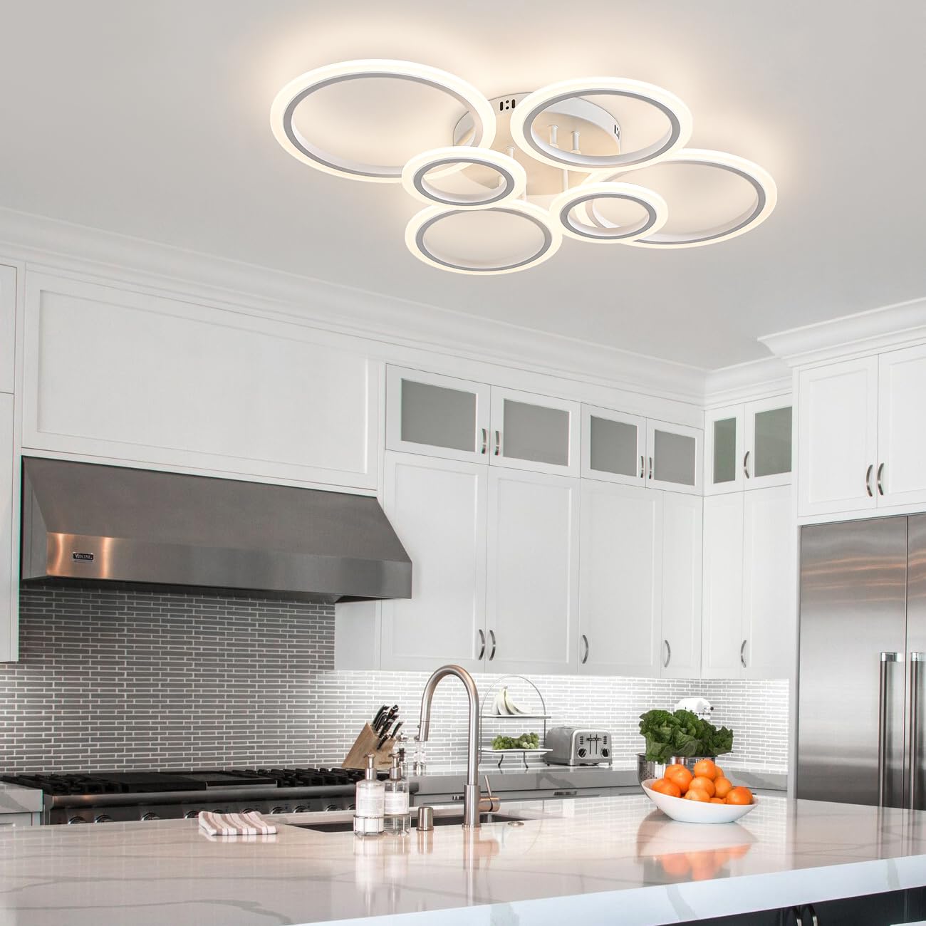 Shine Luest 60W Modern Led Ceiling Light Fixture, Dimmable Led Chandelier Flush Mount Ceiling Lights Remote Control 6 Acrylic Ri