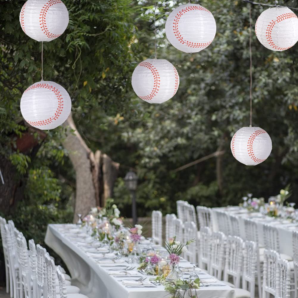 Easy Joy 8'' Baseball Paper Lanterns Sports Team Party Baseball Hanging Lantern Softball Party Decorations 6 Pieces