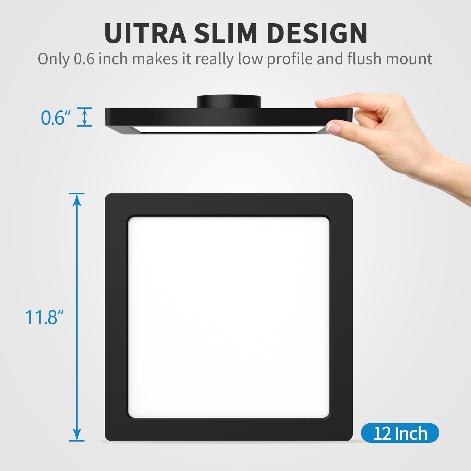 4 Pack 12 Inch Square Black Ceiling Light, 24W 120V, 3000K/4000K/5000K Adjustable, Dimmable Slim Led Ceiling Light, Close To Cei