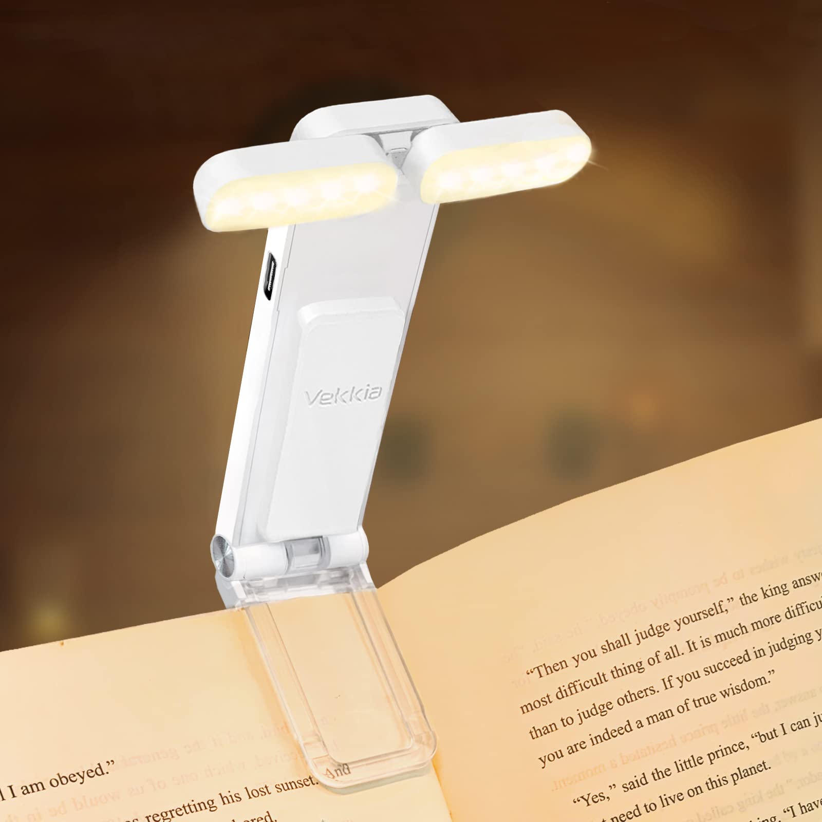 Vekkia 10 Led Usb Rechargeable Book Light For Reading In Bed, Portable Clip-On Led Reading Light, Bookmark Lamp With 3 Colors & 5 Brightness, Great For Book Lovers.(White)