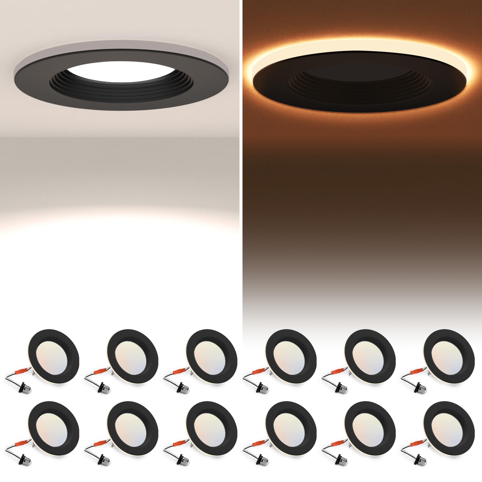 POWERASIA 4 Inch LED Can Lights, 12 Pack, 5CCT Dimmable, 630LM, Black, ETL & Energy Star