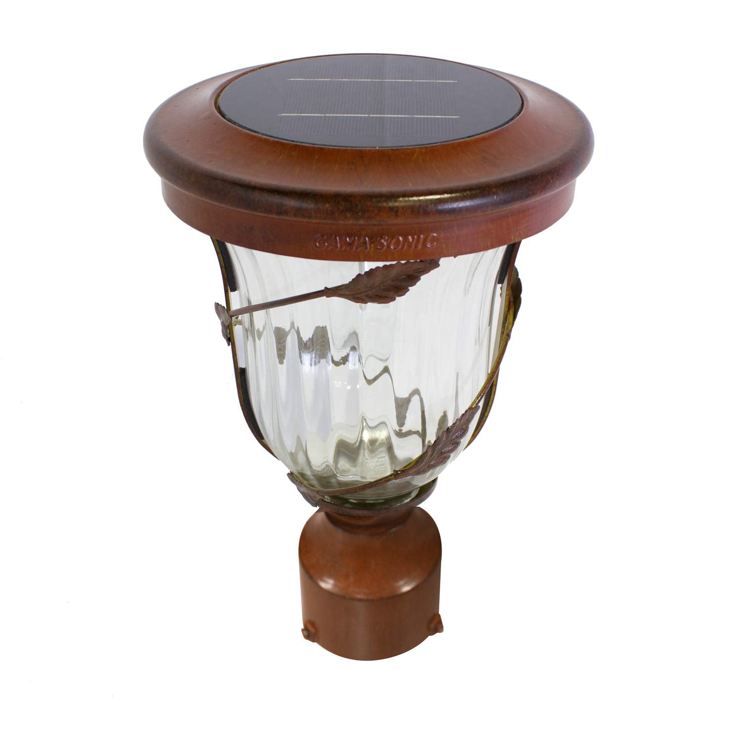Gama Sonic Outdoor Solar Post Light, Mediterranean Style, Antique Bronzed Aluminum with Fluted Glass, 3 Mount Options: Lamp Pole, Flat Mount for Column or Pier, and Wall Sconce Mount, 113B533