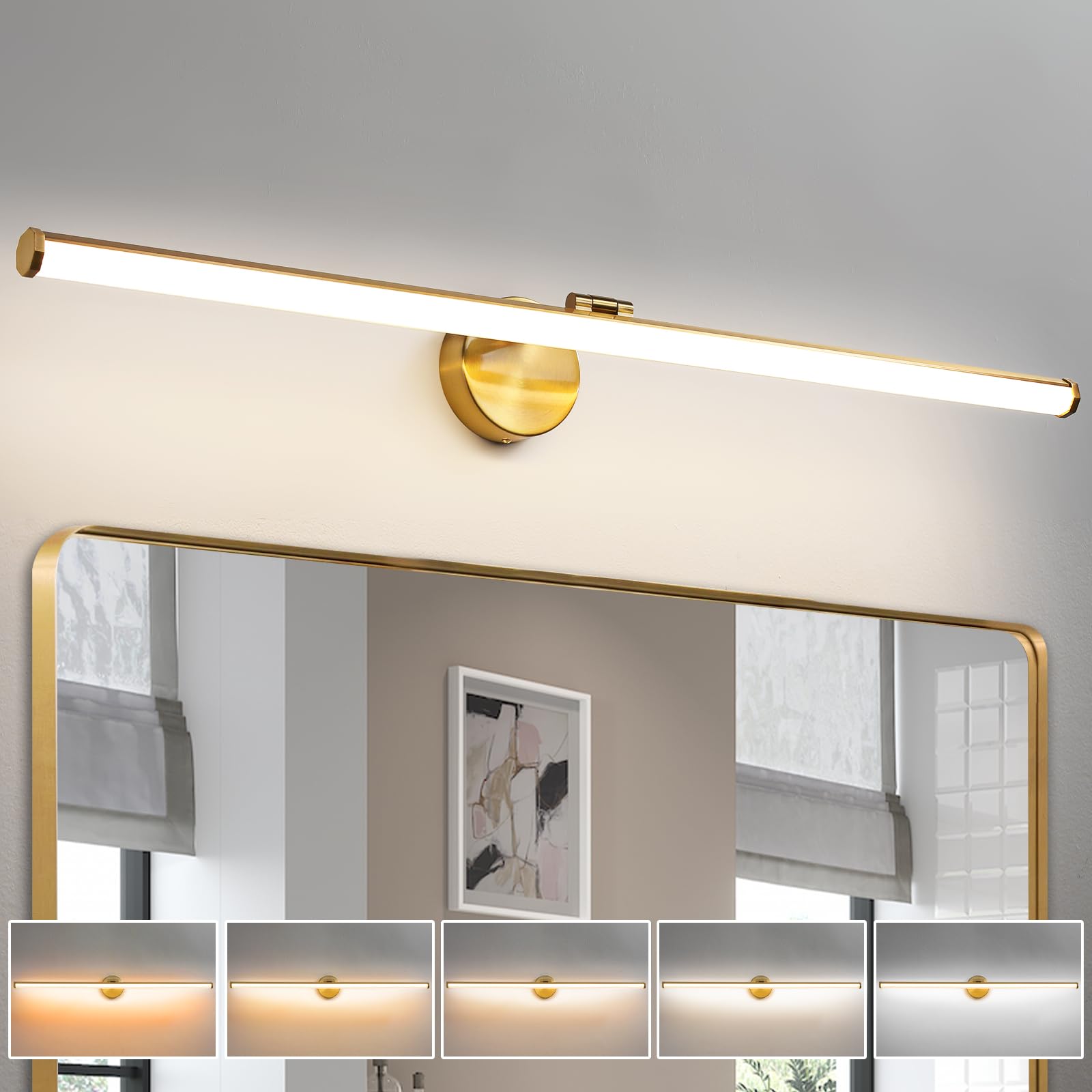 Kaisite Gold Vanity Light 39 Inch Modern Bathroom Light Fixture Over Mirror 24W Dimmable 5Cct Led Vanity Light For Bathroom Rest