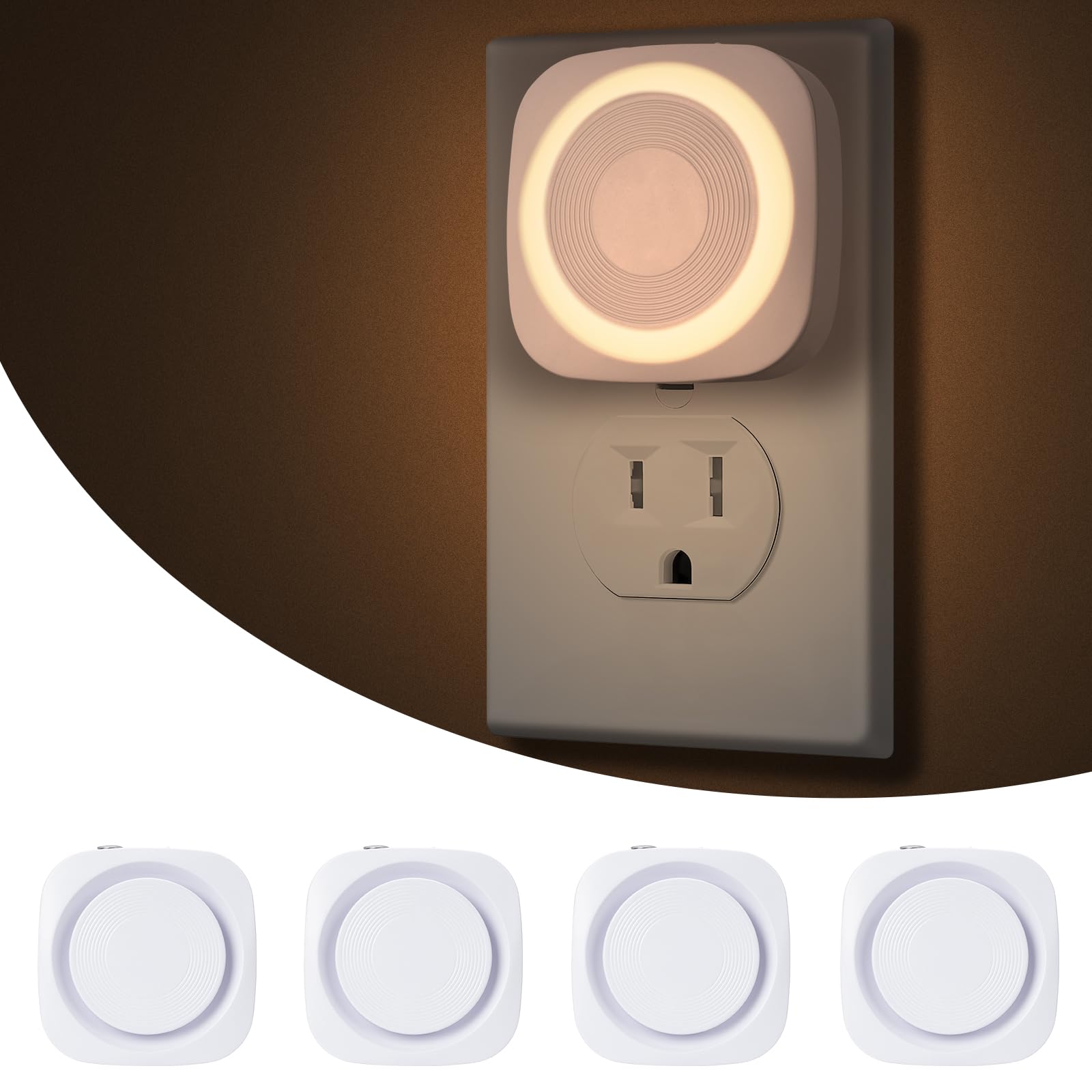 WEEKUU LED Night Lights Plug into Wall, Indirect Soft Dimmable Night Light with Dust to Dawn Sensor, Warm Nightlight for Bedroom