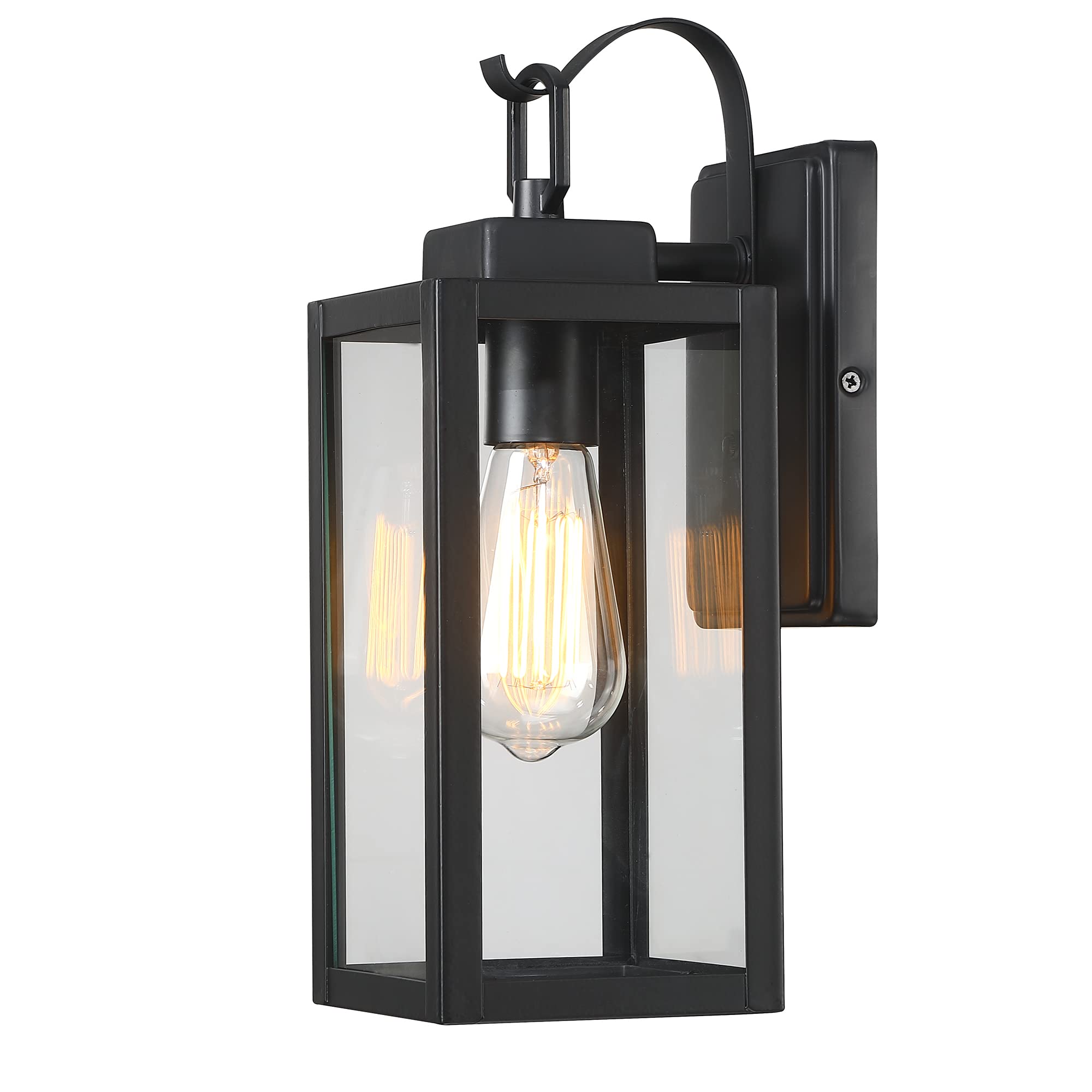 Pia Ricco Outdoor Wall Lights, Matte Black Exterior Light Fixtures with Clear Glass Shade, Waterproof Front Porch Lighting, Mode
