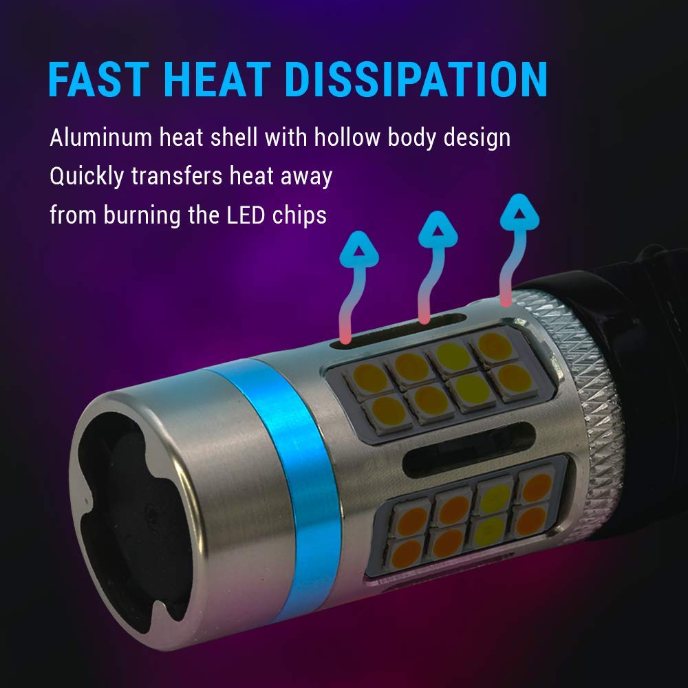 Syneticusa 3157 LED Turn Signal Light Bulbs, Error Free, Dual Color Switchback, Built-in Resistors, Amber, Black
