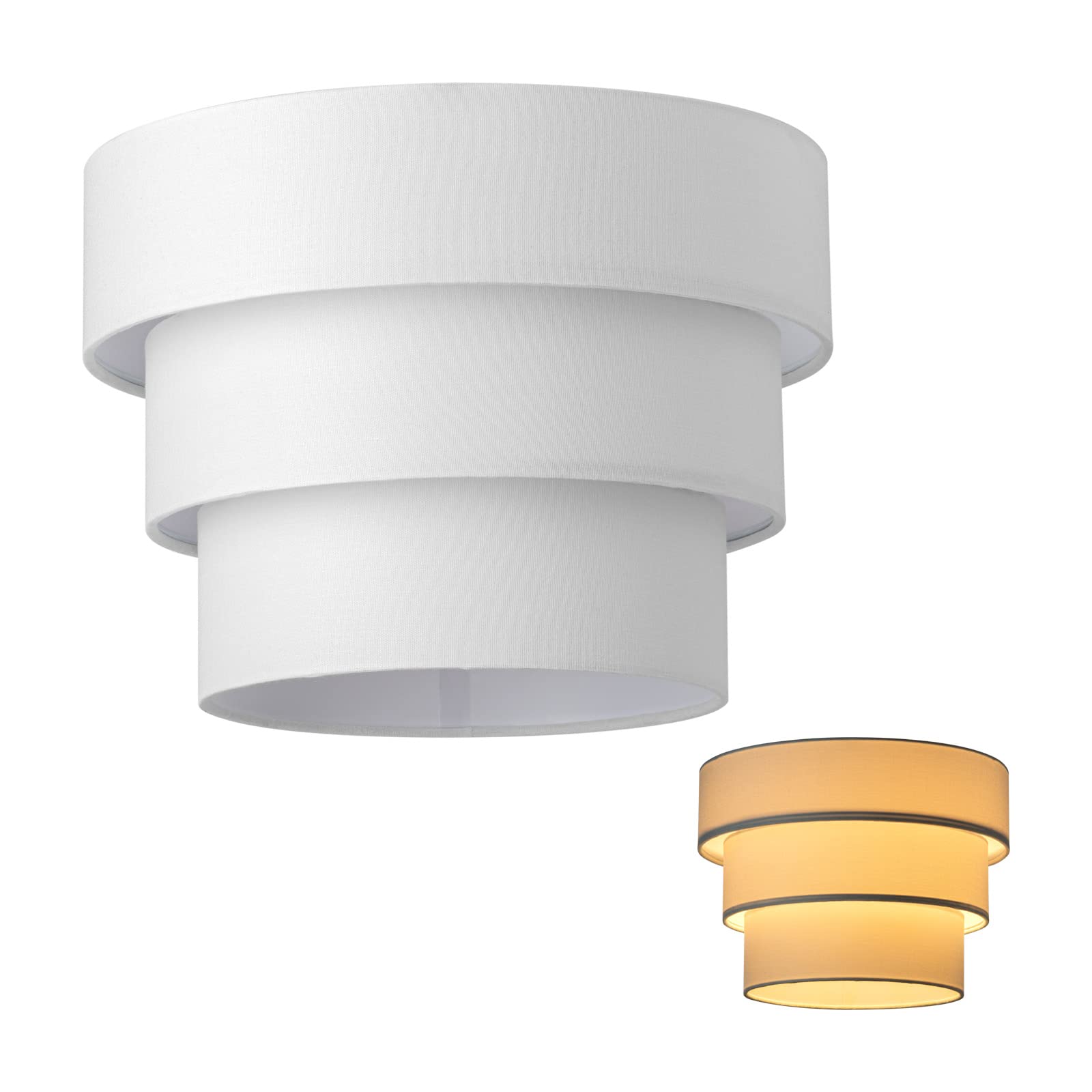 ELFCAB Lamp Shades for Floor Lamps  Pendant Lighting and Chandelier Replacement  3-tier cake Drum Fabric Lampshade with Natural Linen Handcrafted (White)