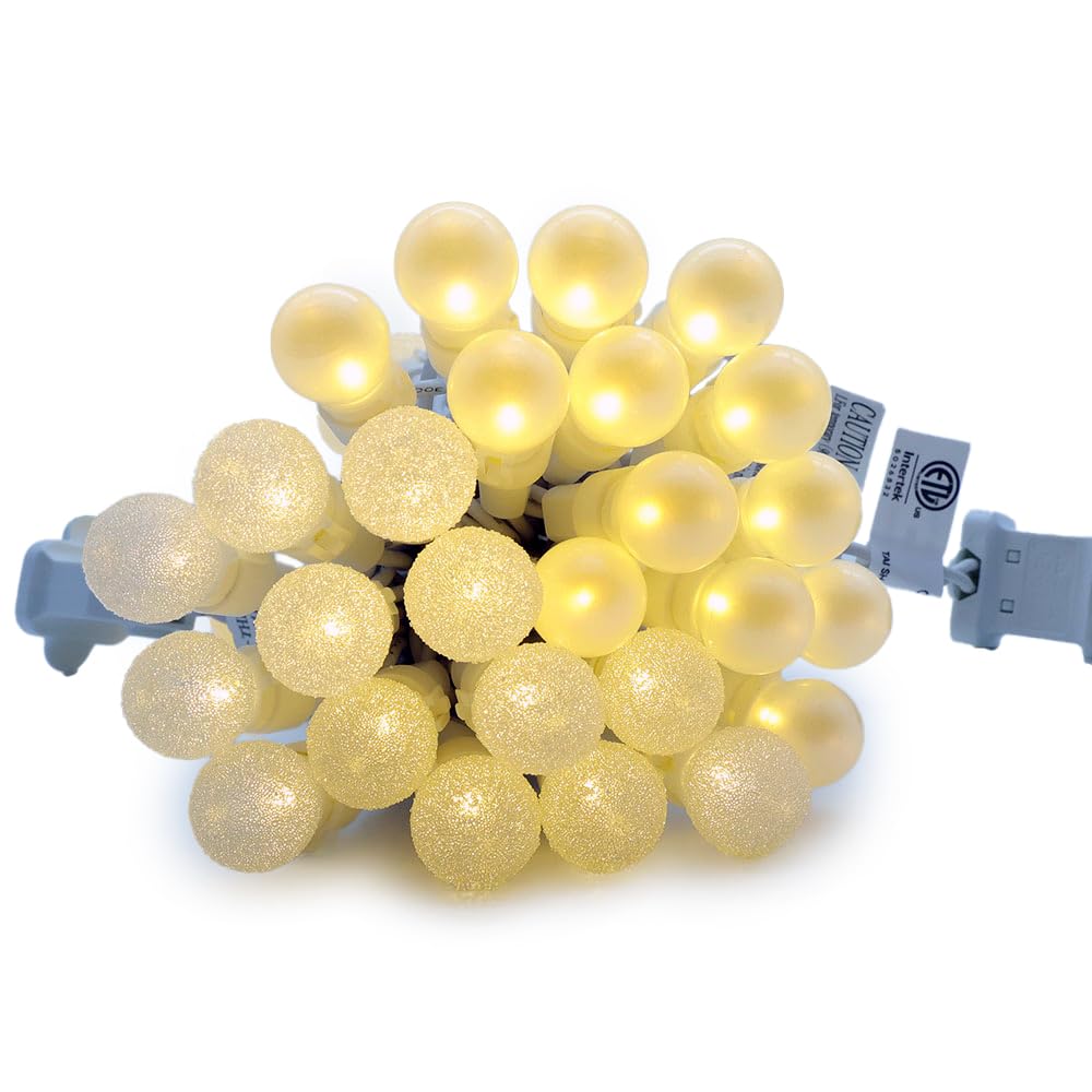 Warm White Christmas Lights Outdoor Pearlized and Berry G15 50 LED 13.5ft Plug in Mini Globe String Lights Whire Wire Waterproof