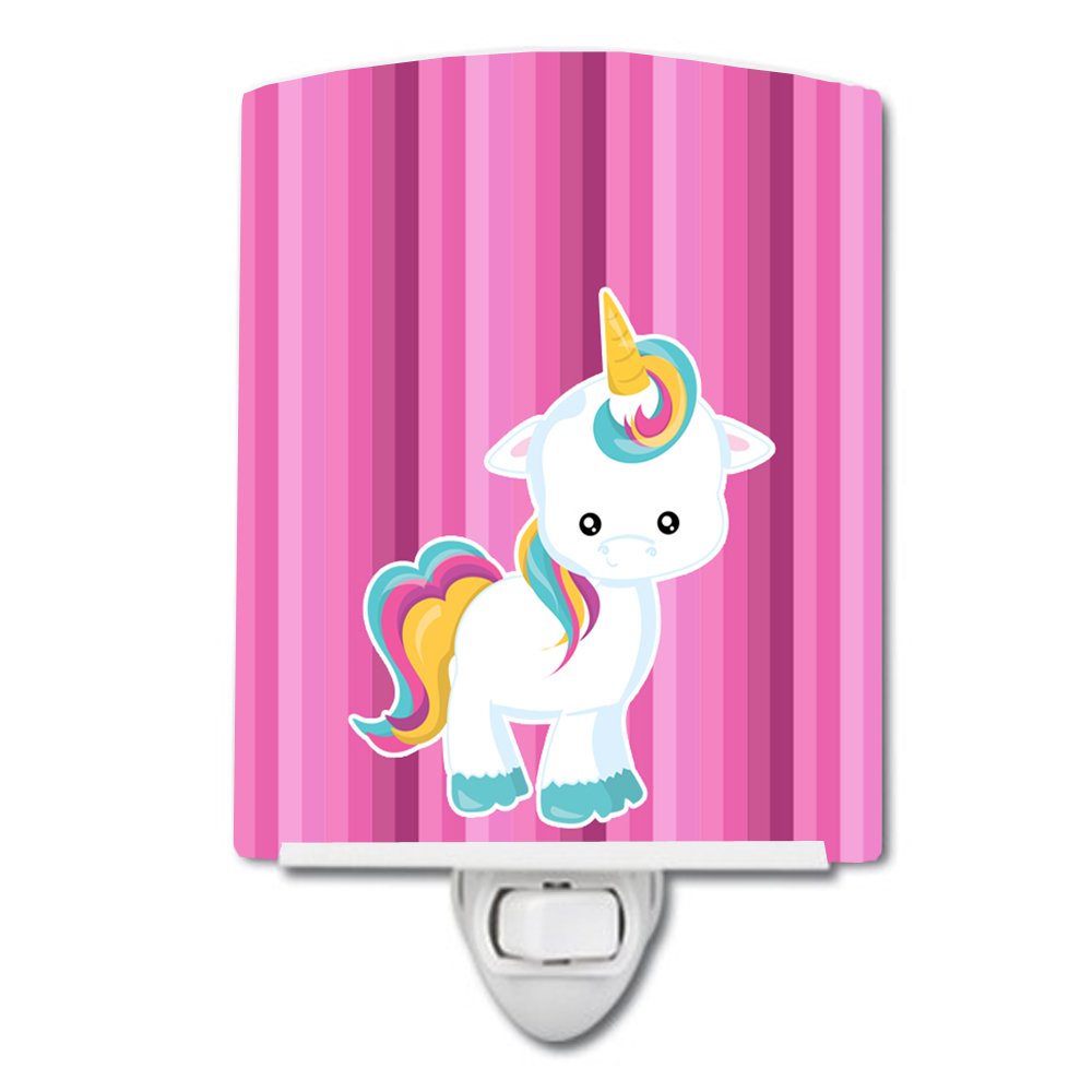 Carolines Treasures BB6806CNL Pink Stripes Unicorn Ceramic Night Light Compact, ULCertified, Ideal for Bedroom, Bathroom, Nurs