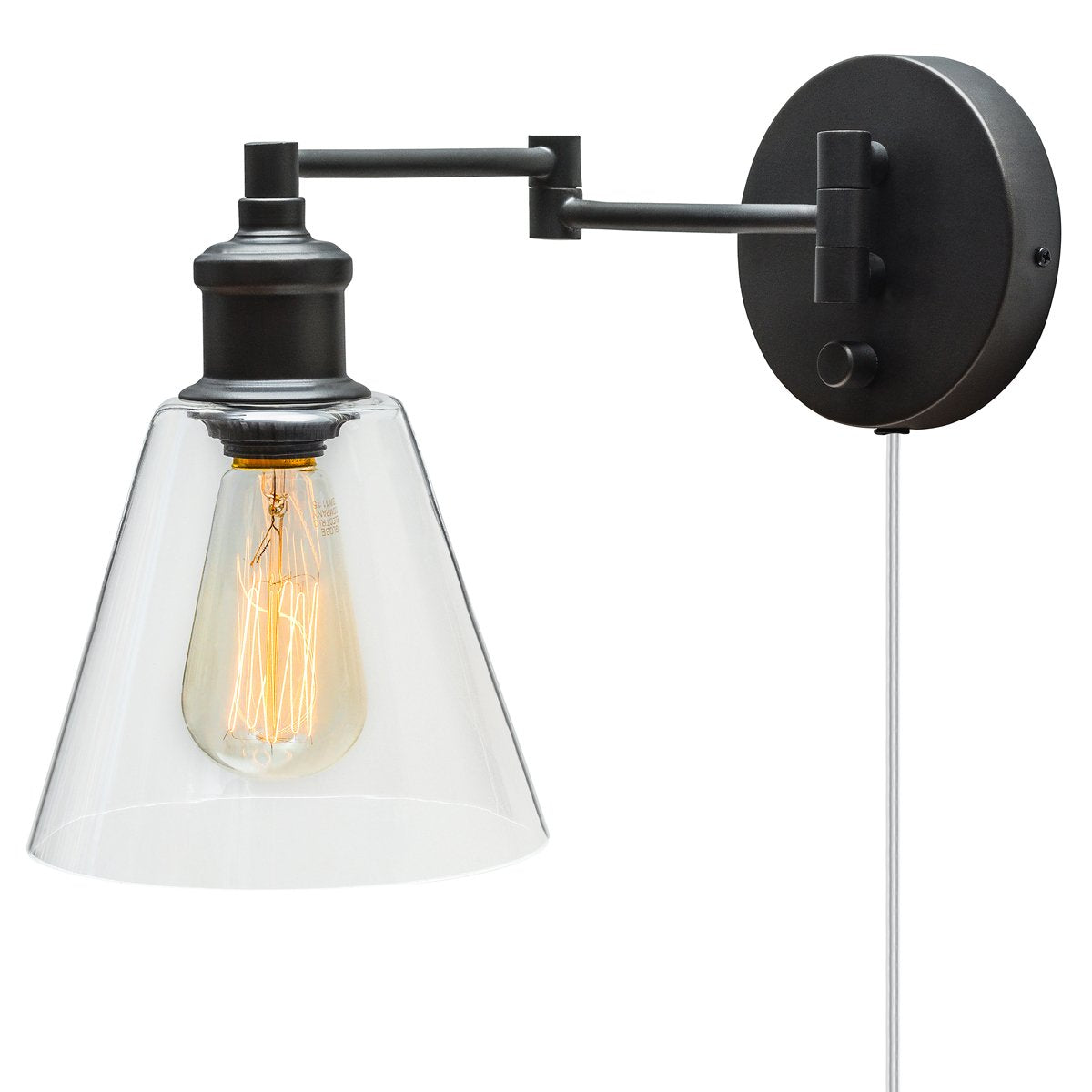 Globe Electric 65311 Industrial Wall Sconce, Dark Bronze, Metal, 12in, Plug-in/Hardwire, On/Off Switch, Clear Glass Shade
