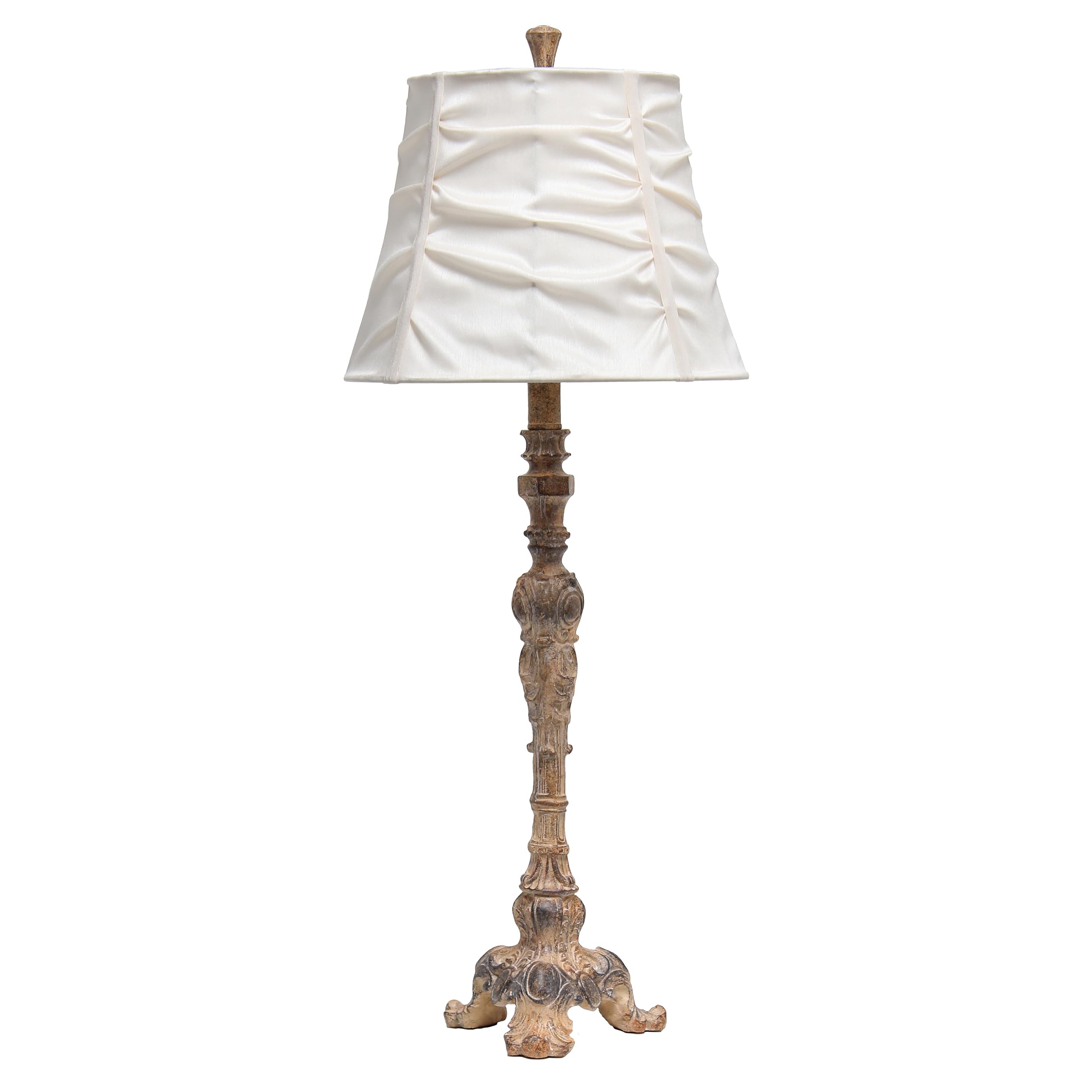 Elegant Designs Lt3301-Crm Antique Style Buffet Table Lamp With Cream Ruched Shade, Antique/Cream