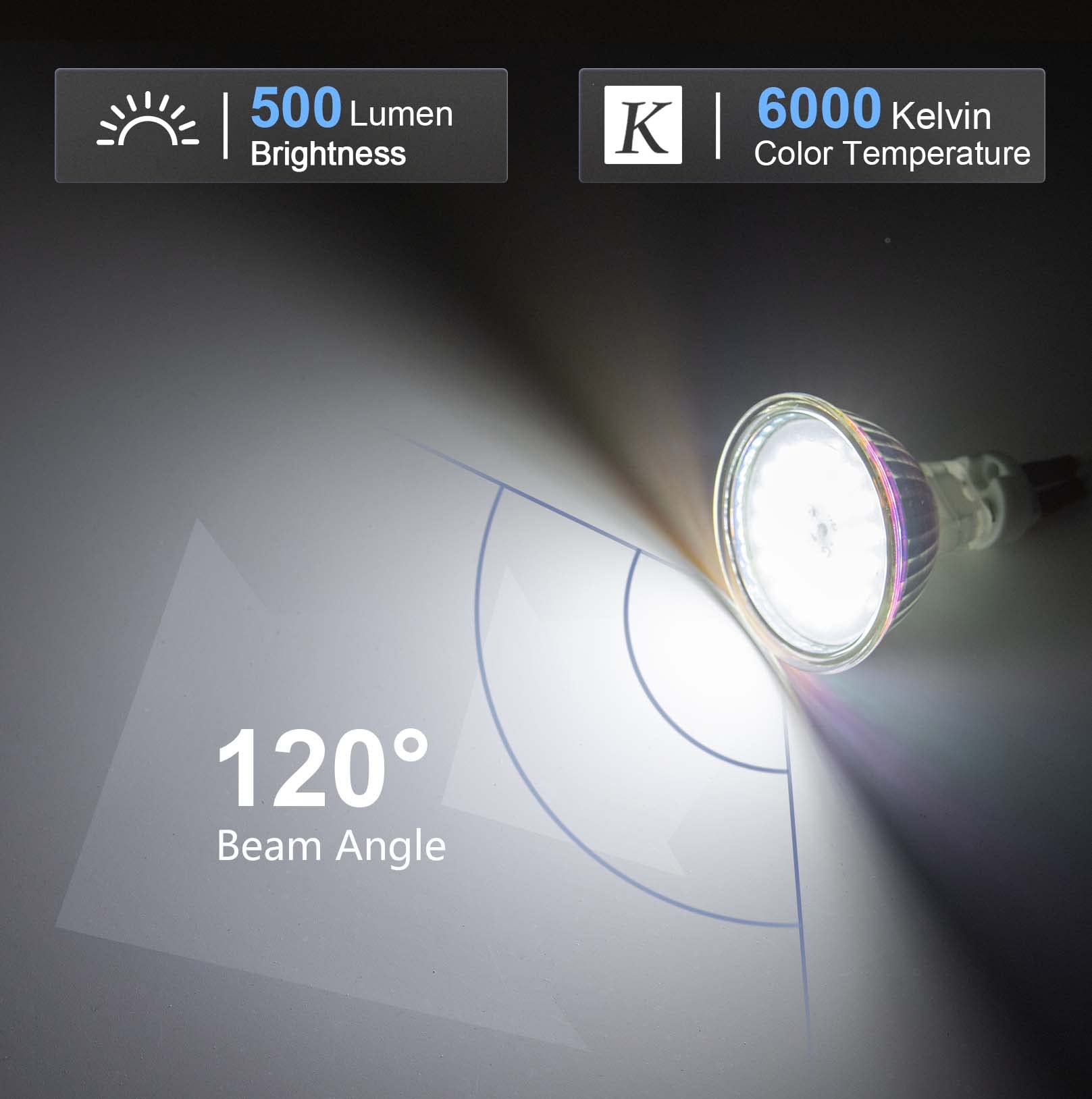 DiCUNO GU5.3 LED Bulb, 12V MR16 Spotlight, 500LM, Daylight White 6000K, 5W, 6 Pack