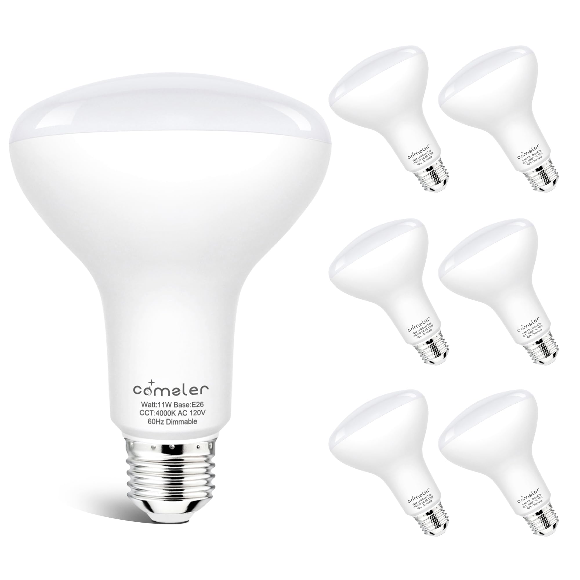 comzler 6 Pack Flood Lights Bulb, 4000K Natural White, BR30 LED Bulb 65W Equivalent, E26 Base Can Light Bulbs Recessed, Dimmable