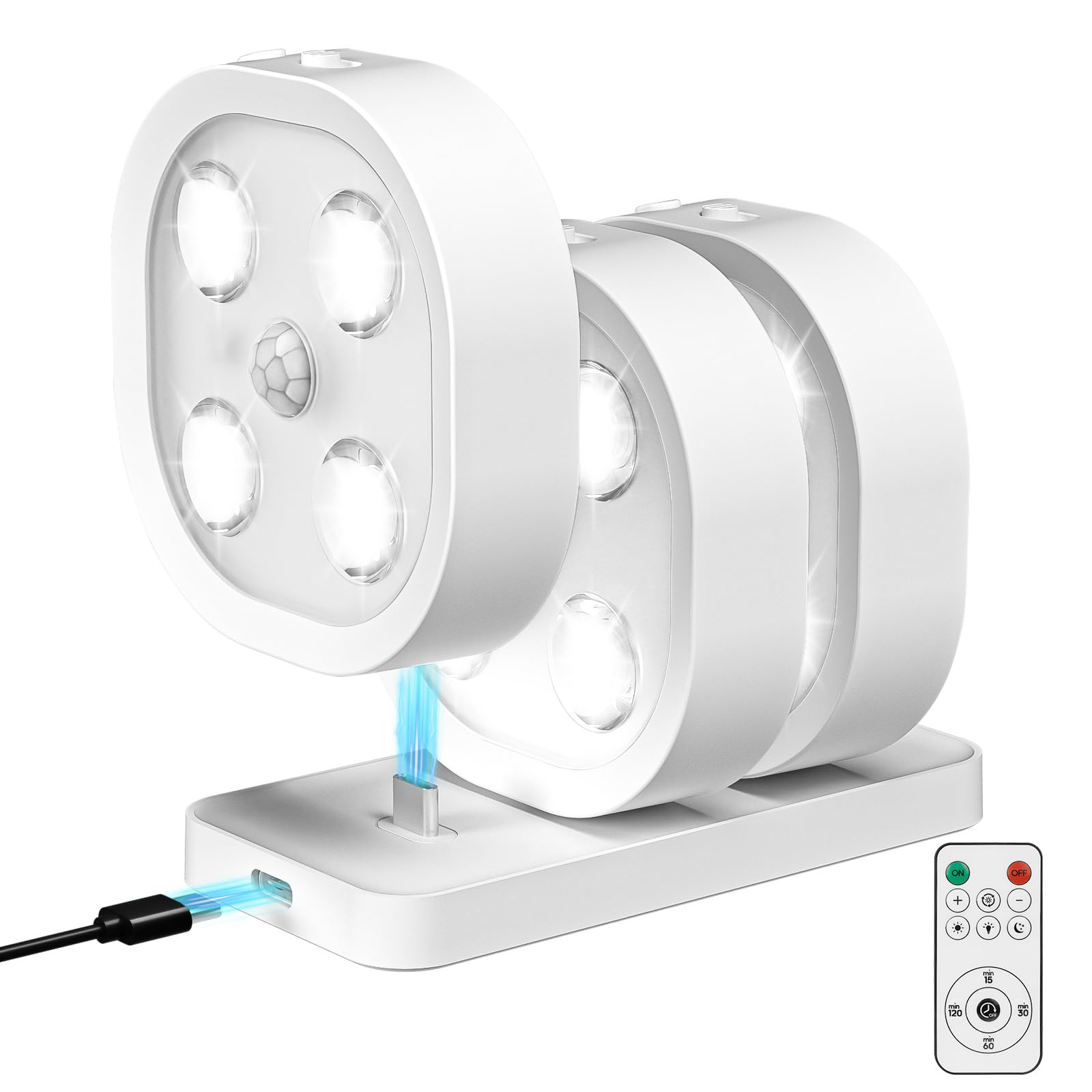 Lightbiz 3PCS Motion Sensor Closet Puck Light, Wireless Rechargeable, 3 Colors Light, 3 Pack with Stand, Model C930-3C-3PCS