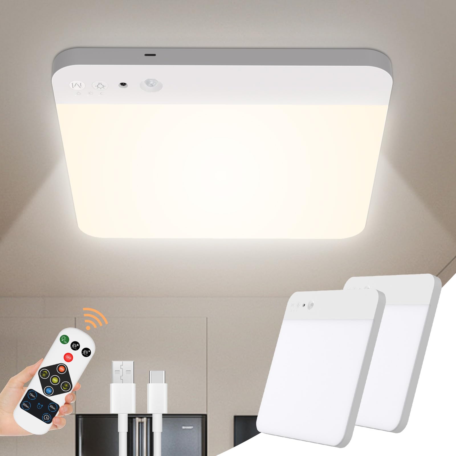 Rechargeable Motion Sensor Closet Light With Remote - Battery Operated Ceiling Light Wireless 400Lm Closet Light Indoor For Show