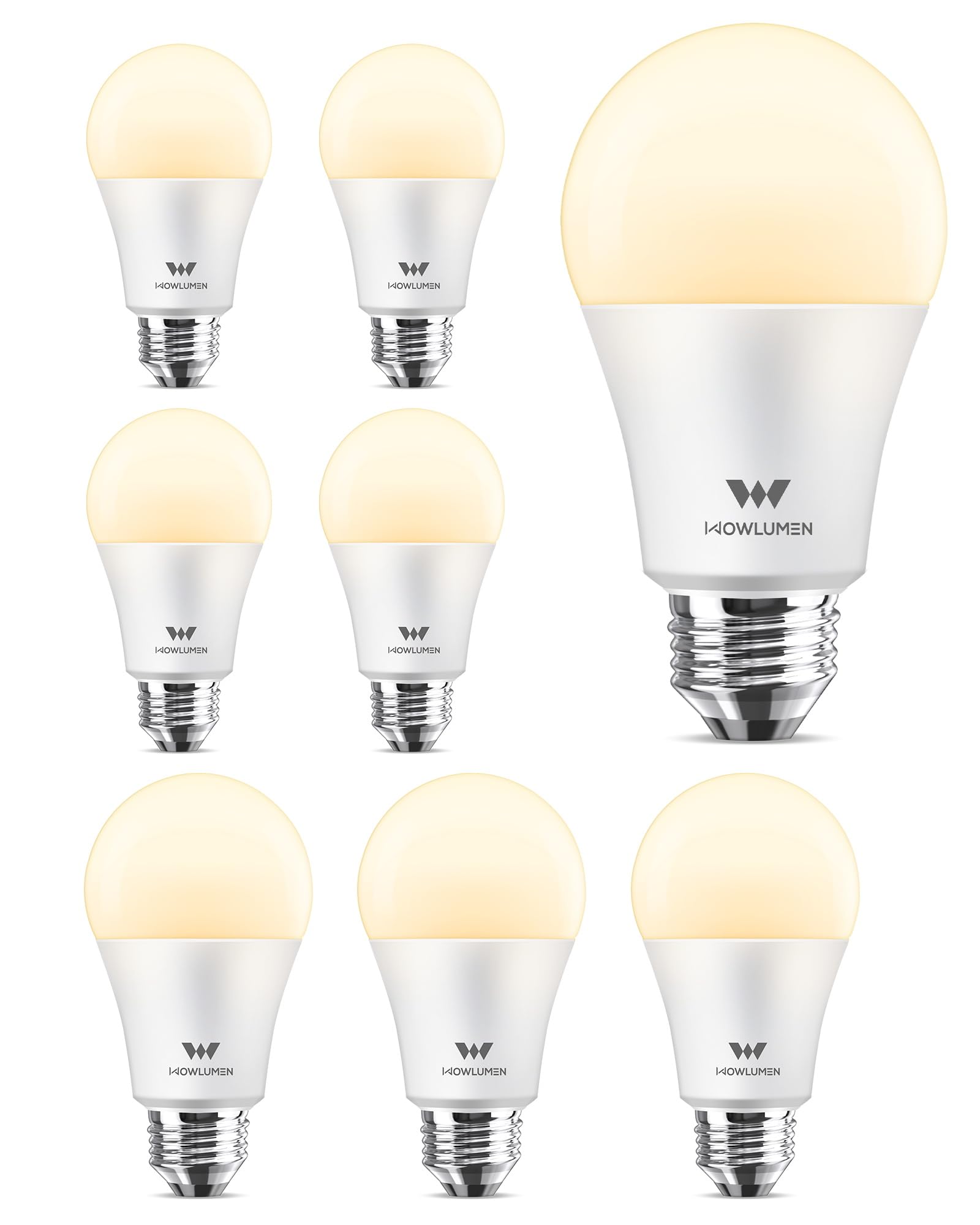 WOWLUMEN A19 LED Light Bulb 9W E26 Warm White 2700K Non-Dimmable 800LM 8 Pack
