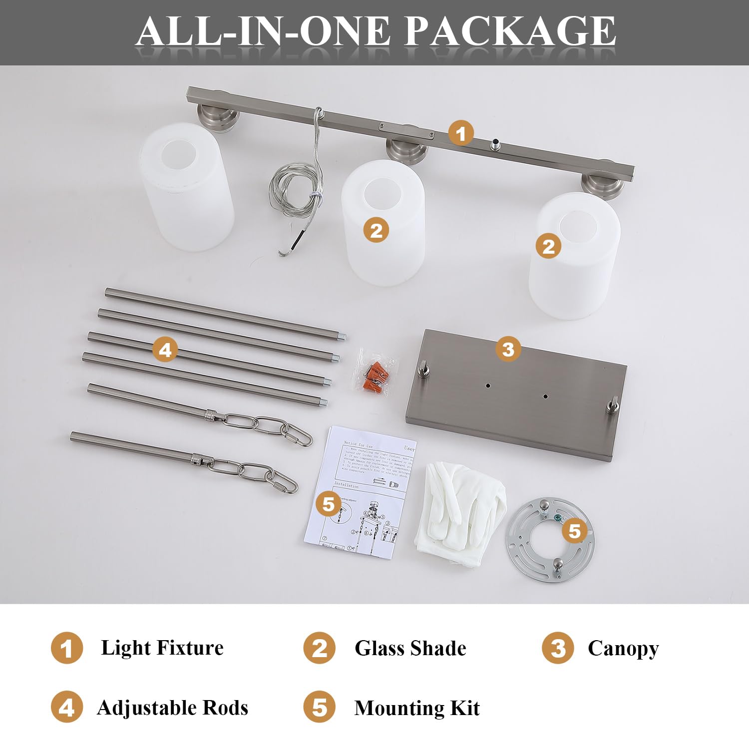 Mecgirn Island Light For Kitchen  Brushed Nickel Dining Room Light Fixture Over Table With Milk Glass Shade  3-Light Linear Chandelier Pendant Lighting For Dining Table Kitchen Island Living Room