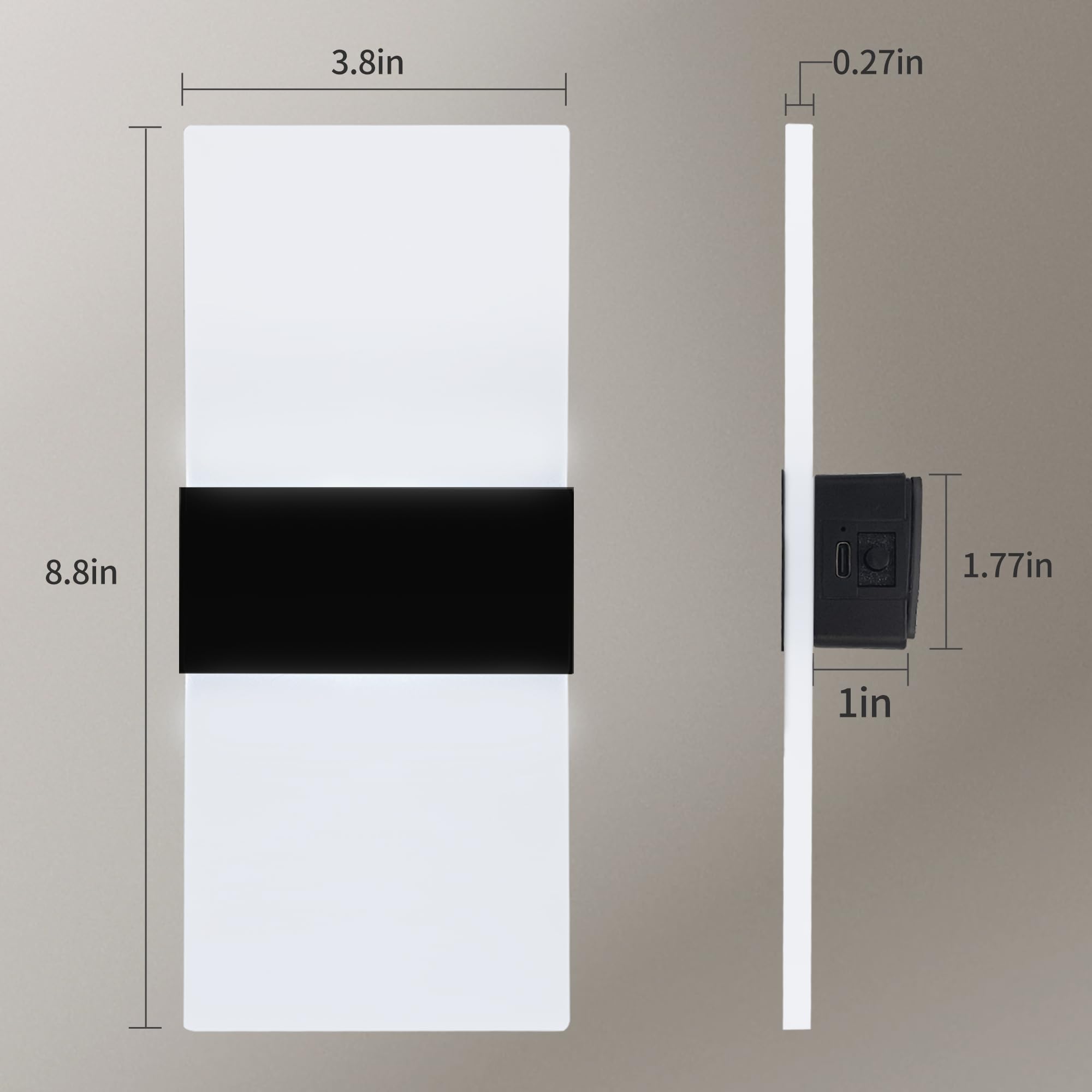 GRETMIX Wall Sconces Set of 2, Acrylic Rechargeable LED Touch Control, White Frosted Glass Shade, Warm White Color