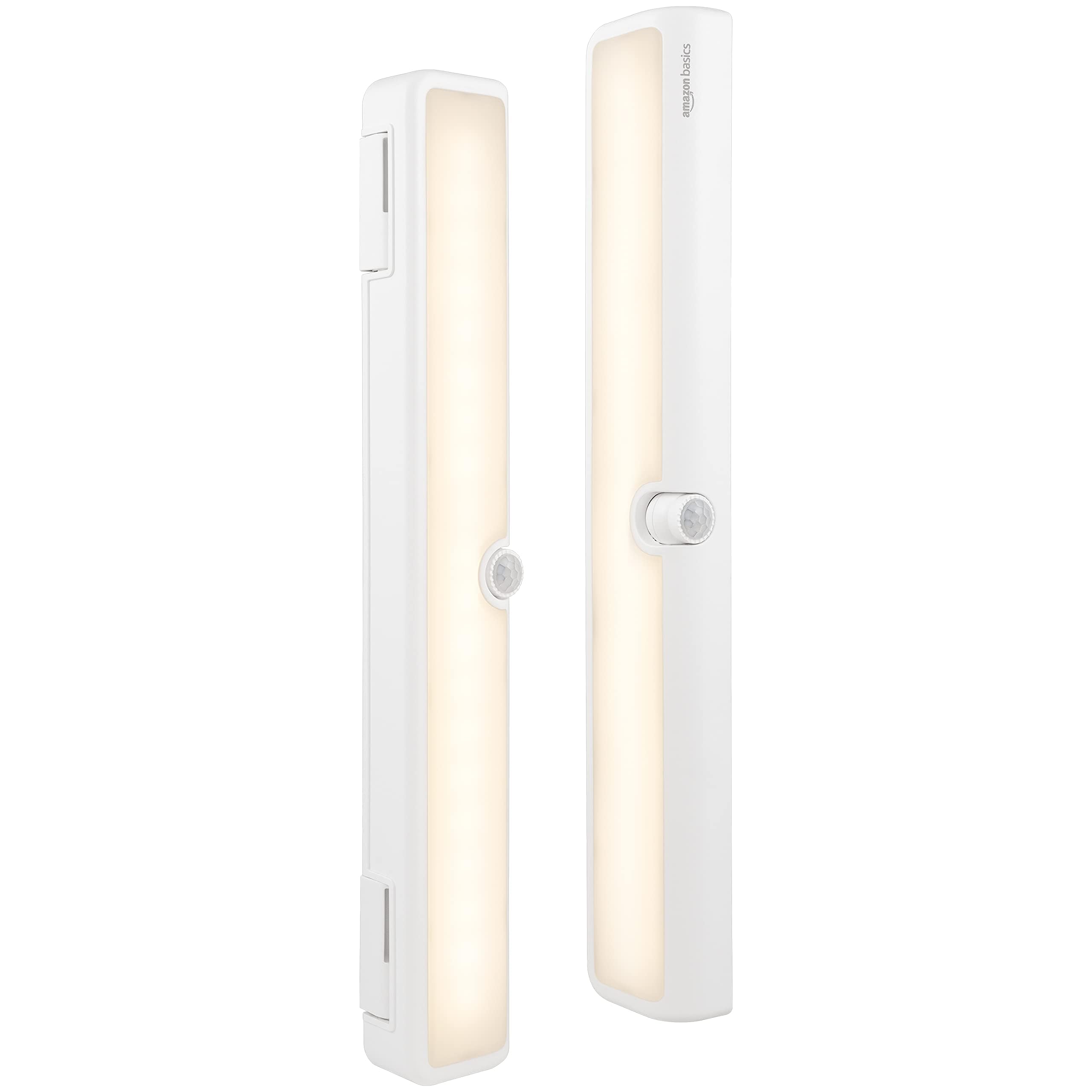Amazon Basics LED USB/Battery Operated Light Bar, Swivel Motion Sensor, Stick on Lights, 250 Lumens, 12 Inches, Under Cabinet Lighting, Closet, Kitchen, 2 Pack, White