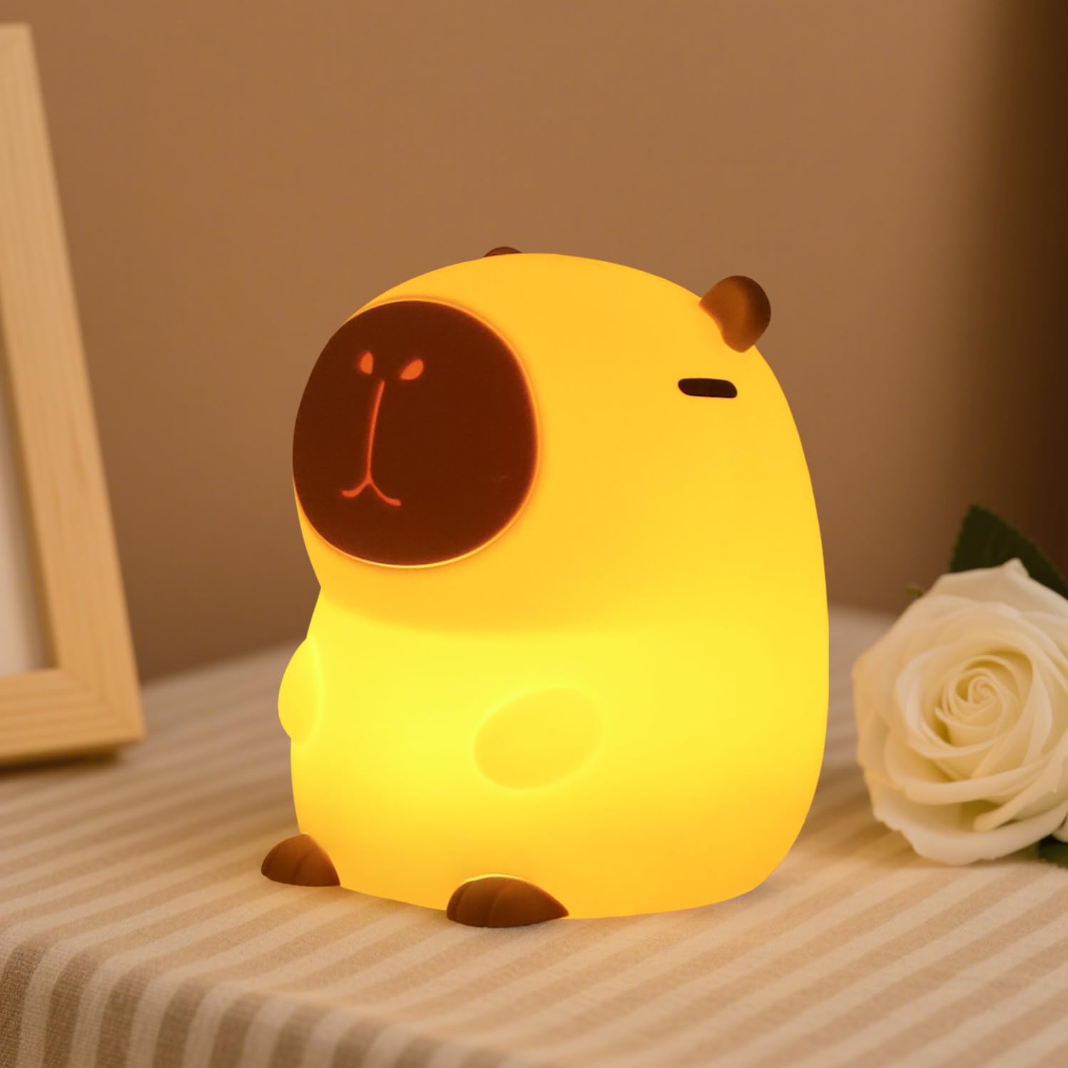 Daixinde Capybara Night Light, Cute Squishy Silicone Night Light for Kids, Long-Lasting Rechargeable, Tap to Adjust Brightness,