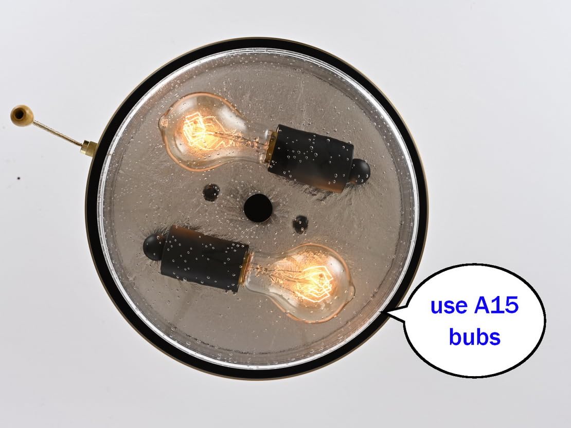 SPACETHREE Industrial Farmhouse Flush Mount Ceiling Light 2-Light Matte Black 11in with Seeded Glass, Model CL2201-270EG