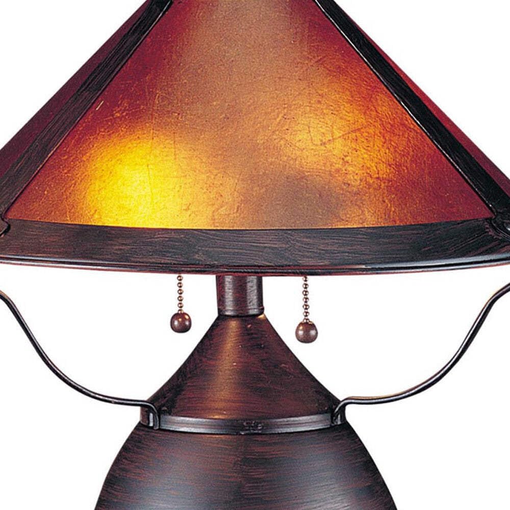 Homeroots Two Light Table Lamp - 17 In. Rust Metal With Amber Empire Shade, Model 524679