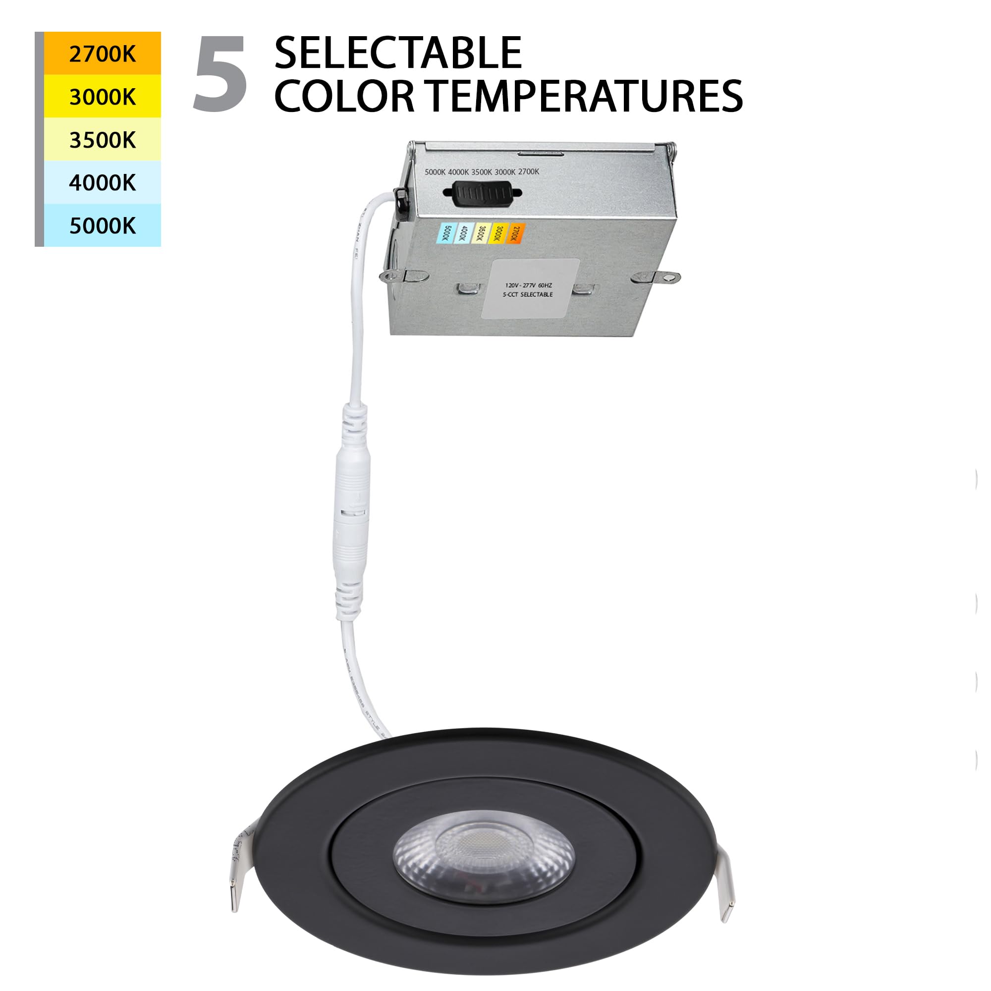 Wac Lighting Lotos 4In Led Round Adjustable Recessed Light 5-Cct Selectable 9W 700 Lumens Ic-Rated Airtight 120V-277V Universal In Black (Pack Of 24)