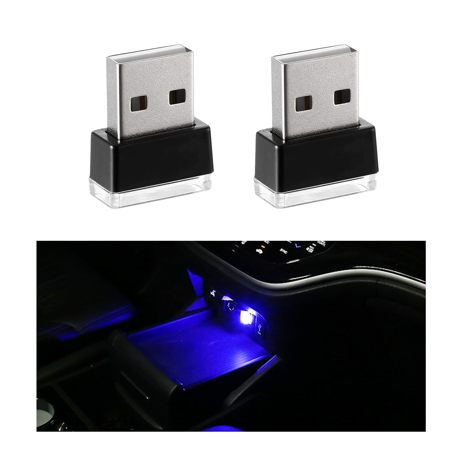 Sylvil 2 Pcs Usb Led Car Interior Atmosphere Lamp  Portable Mini Led Night Light  Plug-In Usb Interface Trunk Ambient Lighting Kit  Universal Interior Car Accessories (Blue)