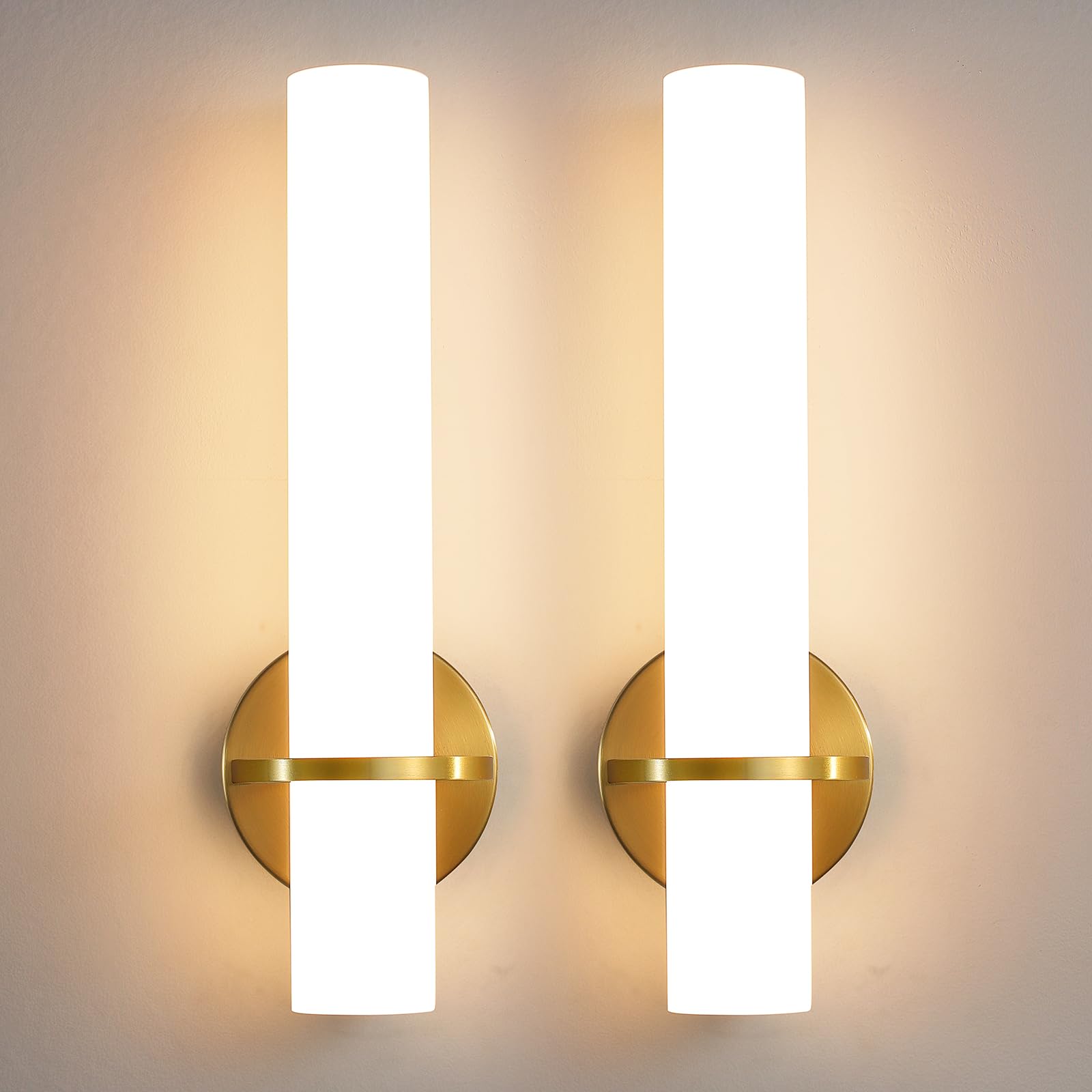 Aijiasi Wall Sconces - Gold Wall Sconces Set Of Two Modern Bathroom Sconce 15W Dimmable Led Wall Sconce Light With Acrylic Lampshade, Bathroom Vanity Light For Mirror Living Room Hallway Bedroom 3000K